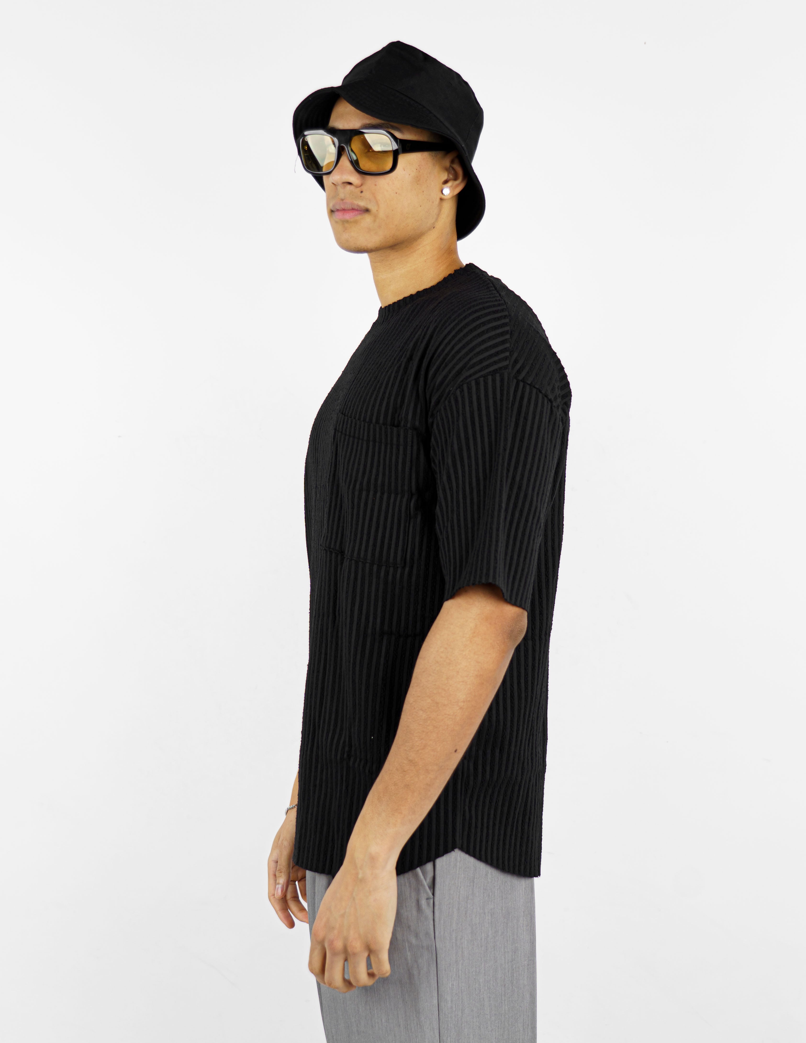 t-shirt girocollo strutturata rigata