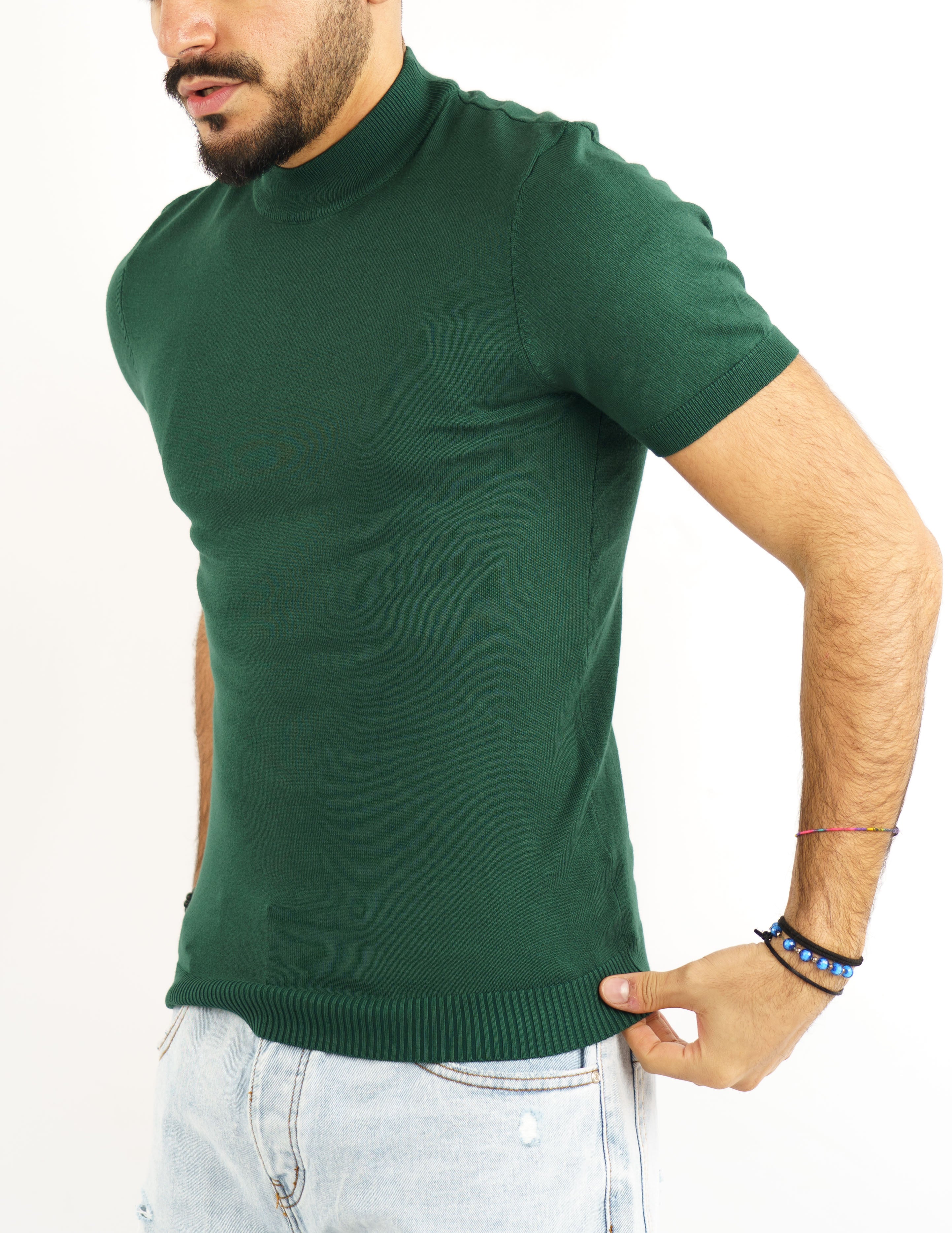 t-shirt uomo mezzo collo manica corta in filo