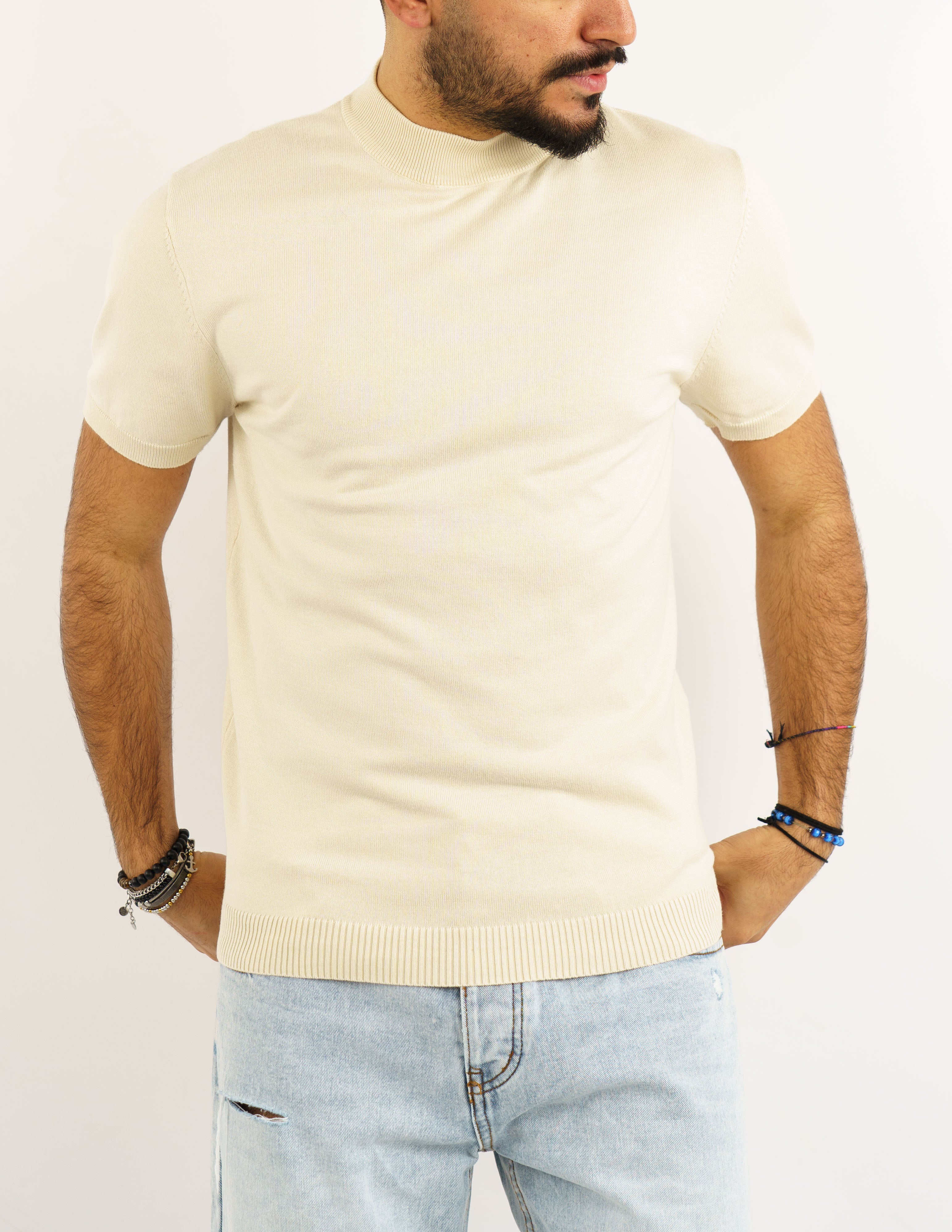 t-shirt uomo mezzo collo manica corta in filo