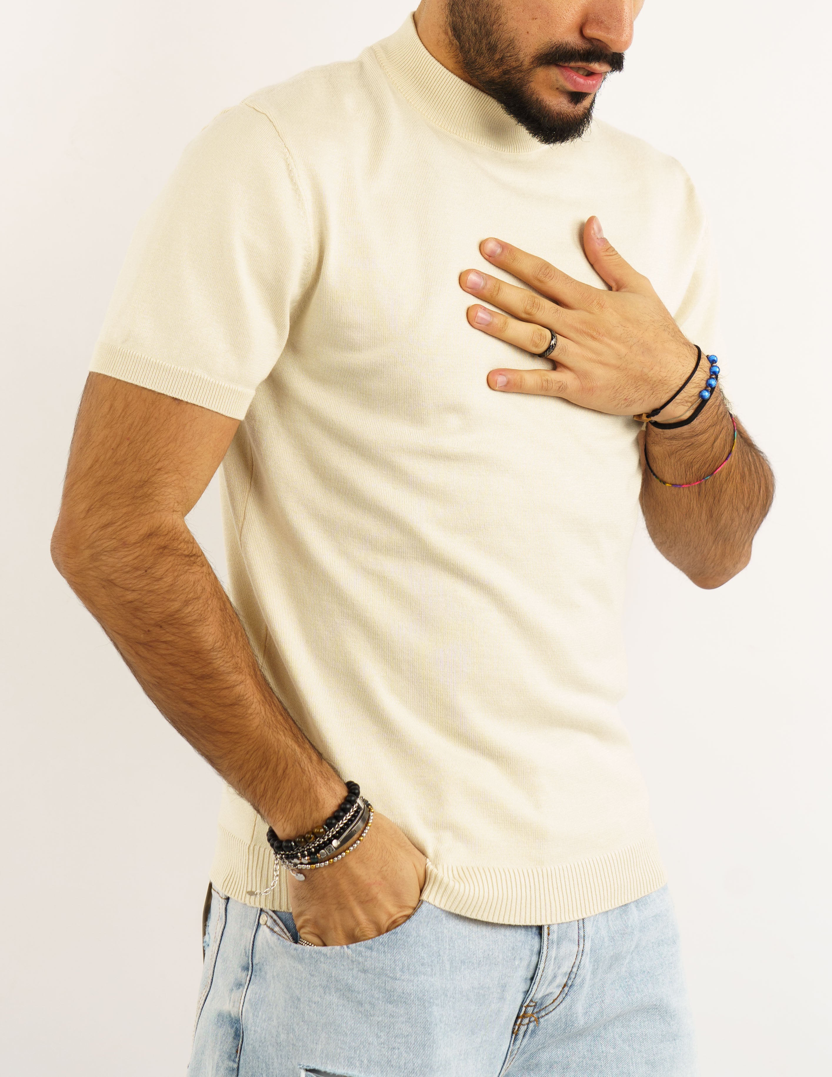 t-shirt uomo mezzo collo manica corta in filo