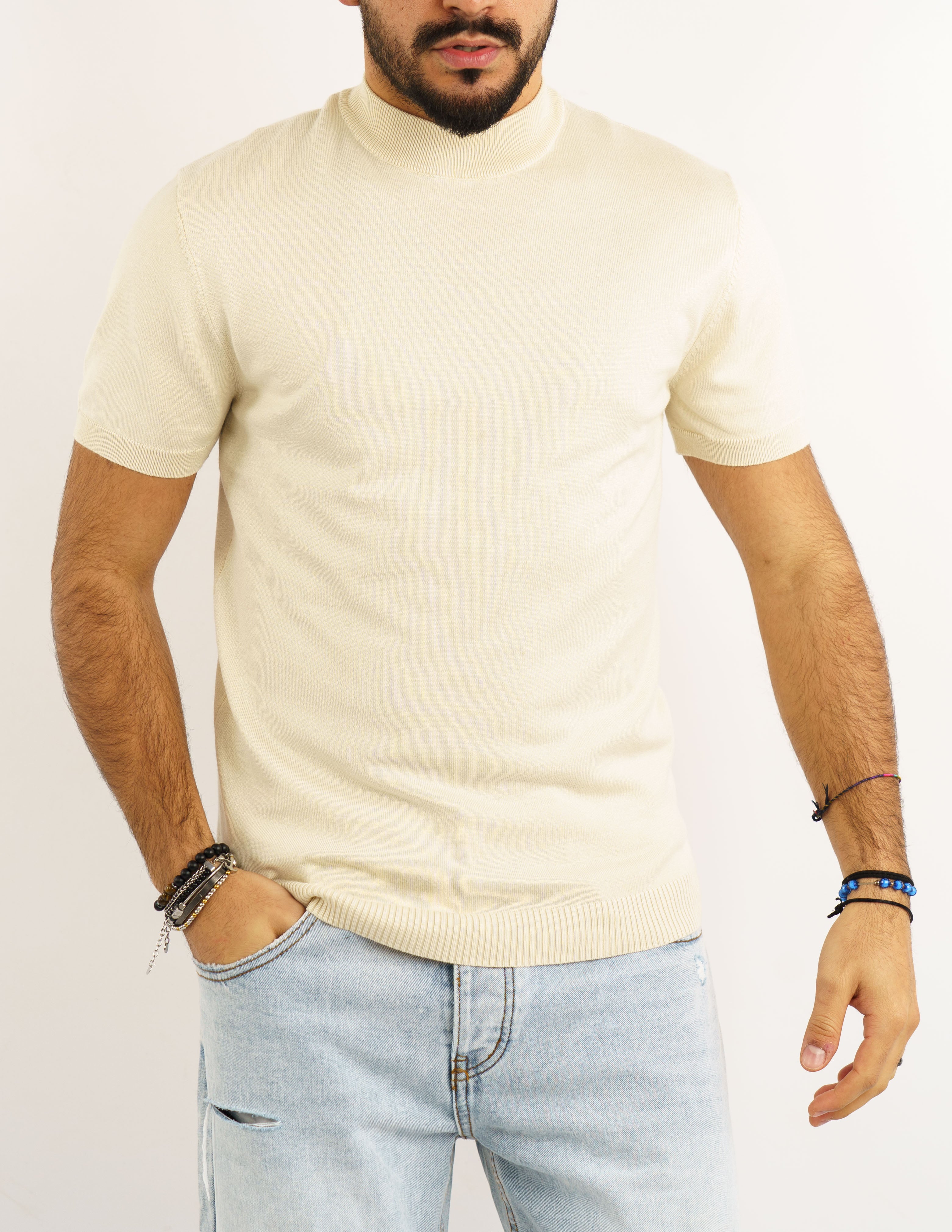 t-shirt uomo mezzo collo manica corta in filo