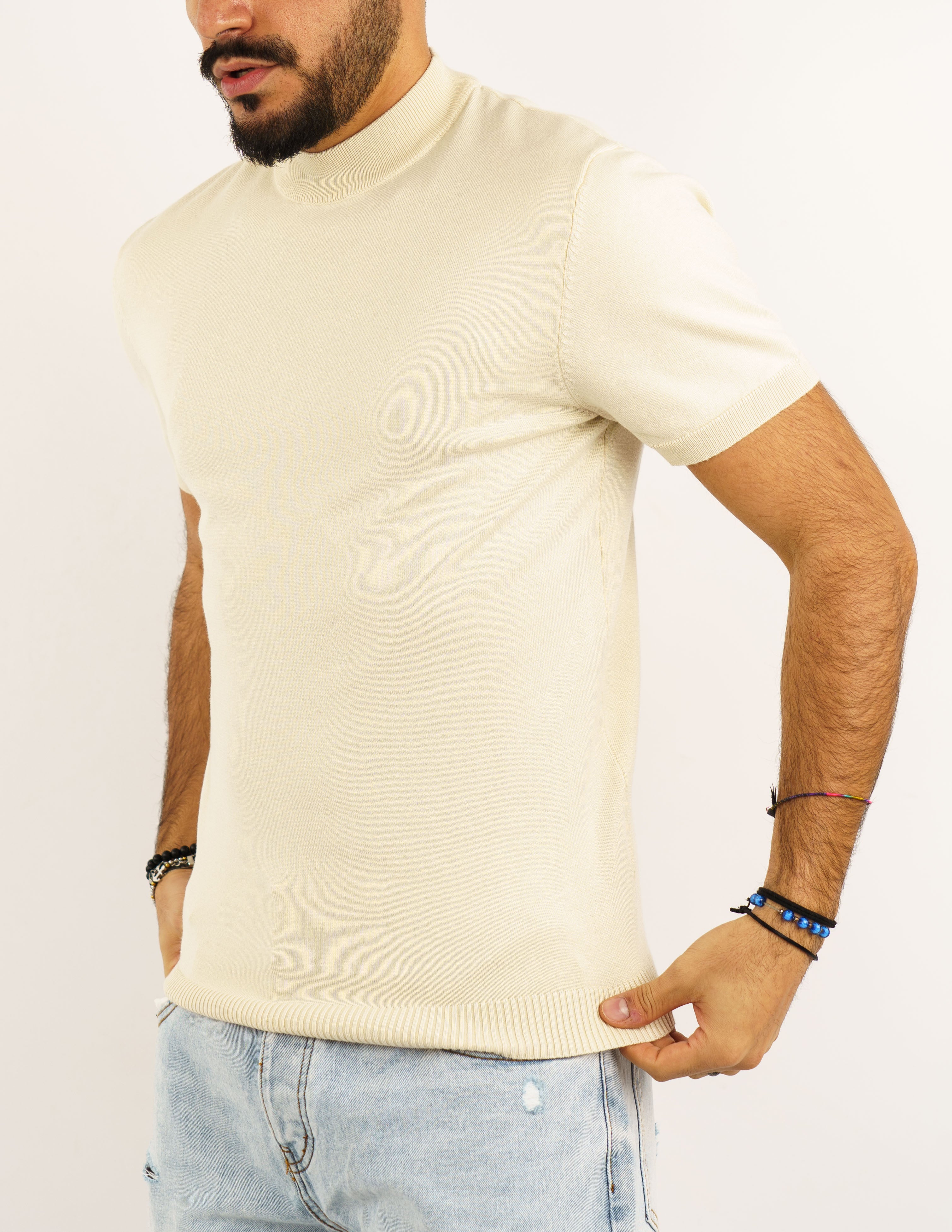 t-shirt uomo mezzo collo manica corta in filo