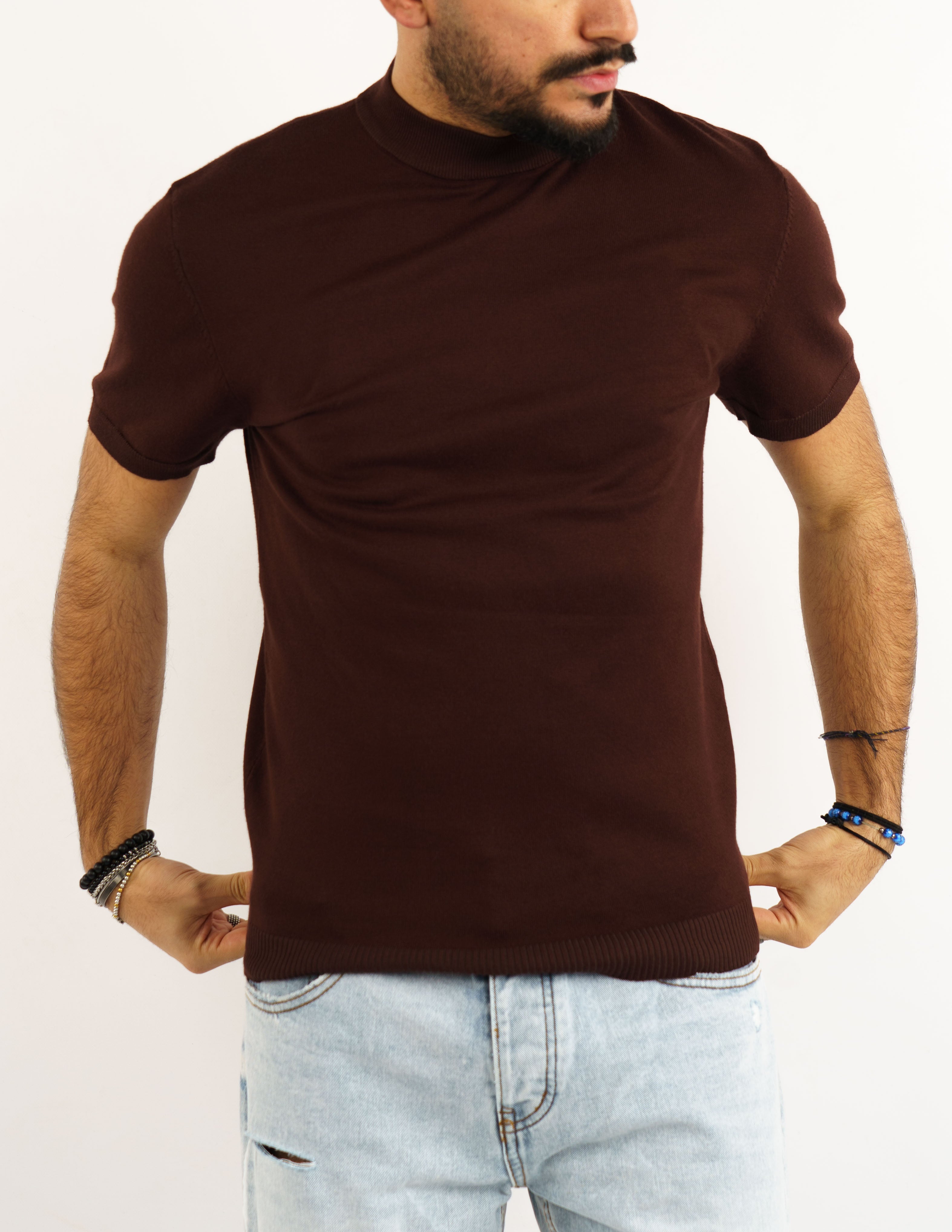 t-shirt uomo mezzo collo manica corta in filo