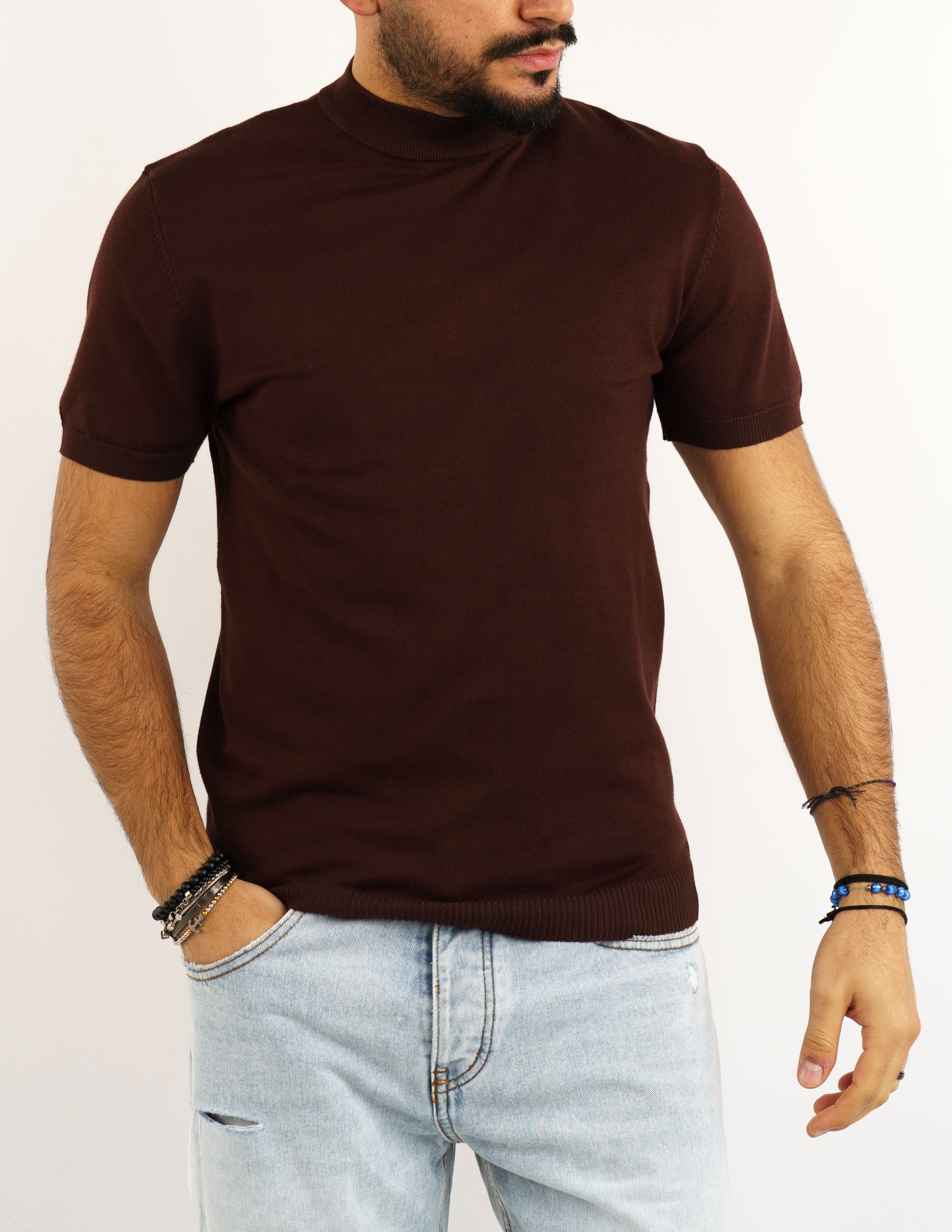 t-shirt uomo mezzo collo manica corta in filo
