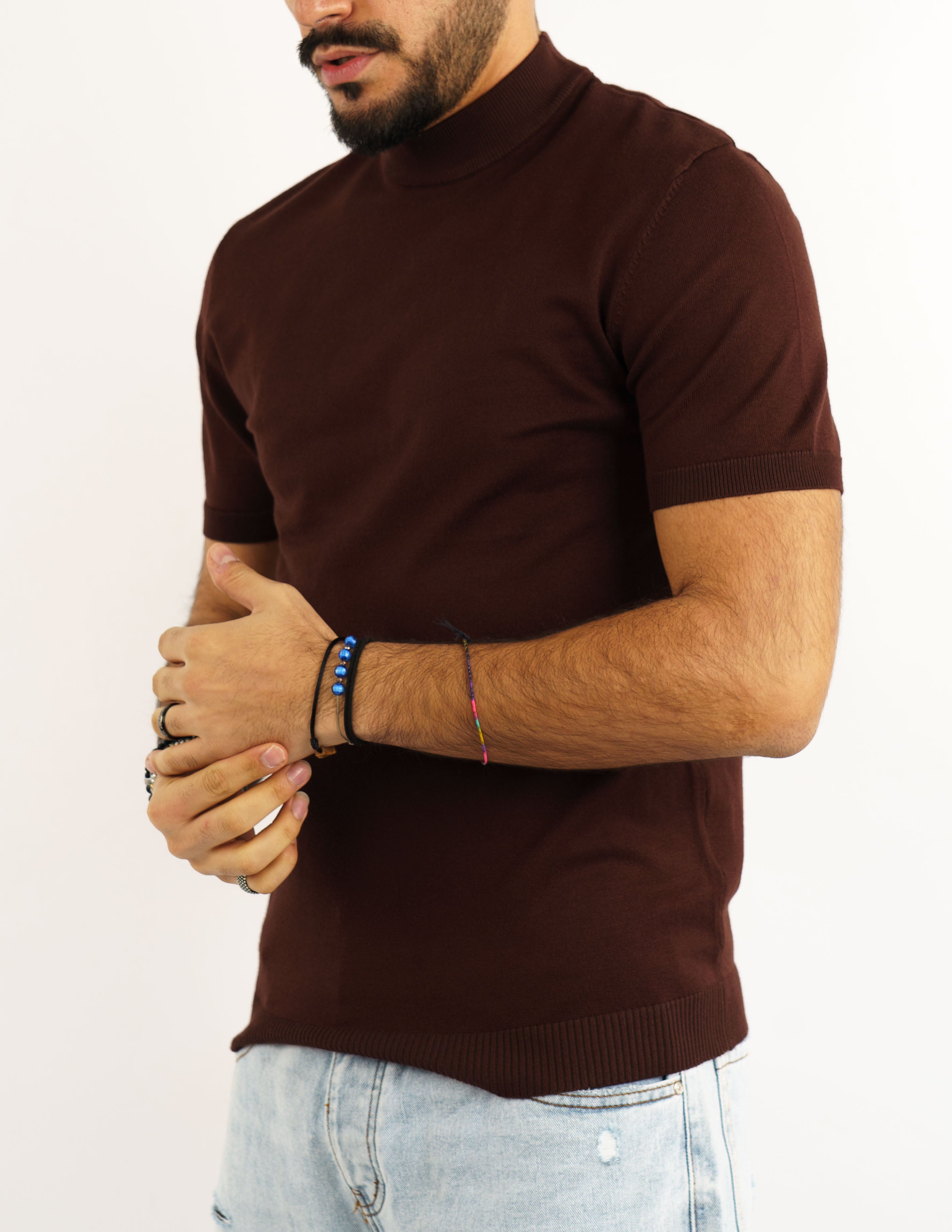 t-shirt uomo mezzo collo manica corta in filo