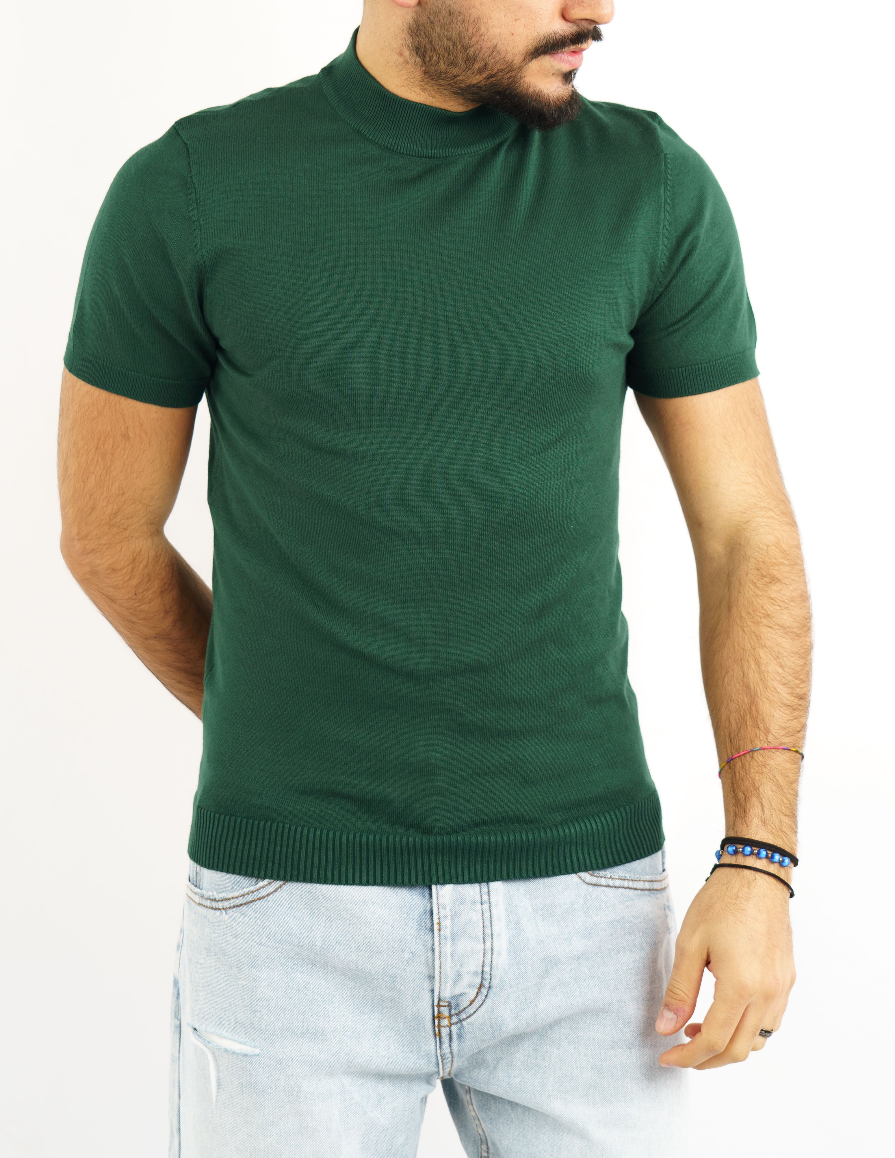 t-shirt uomo mezzo collo manica corta in filo