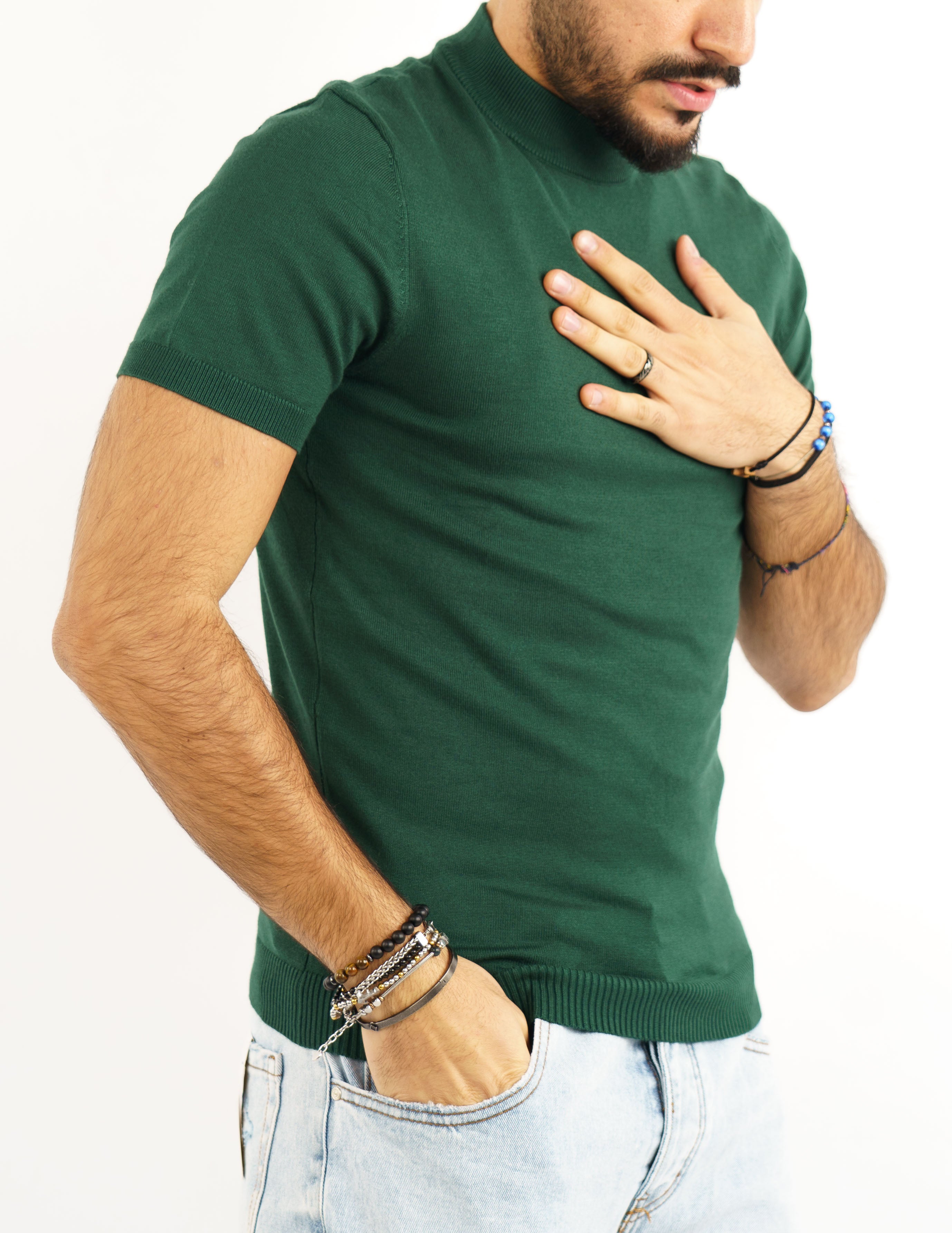 t-shirt uomo mezzo collo manica corta in filo