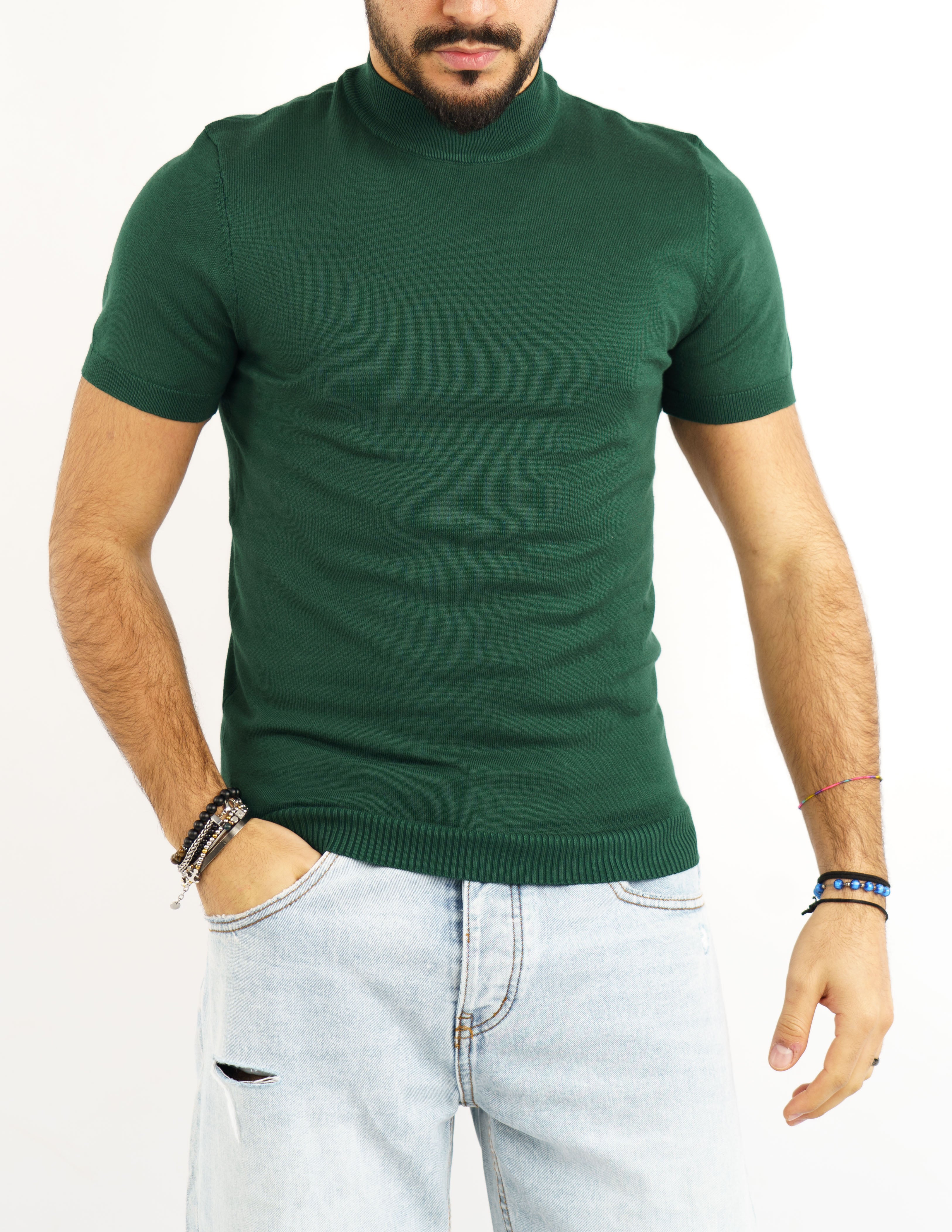 t-shirt uomo mezzo collo manica corta in filo