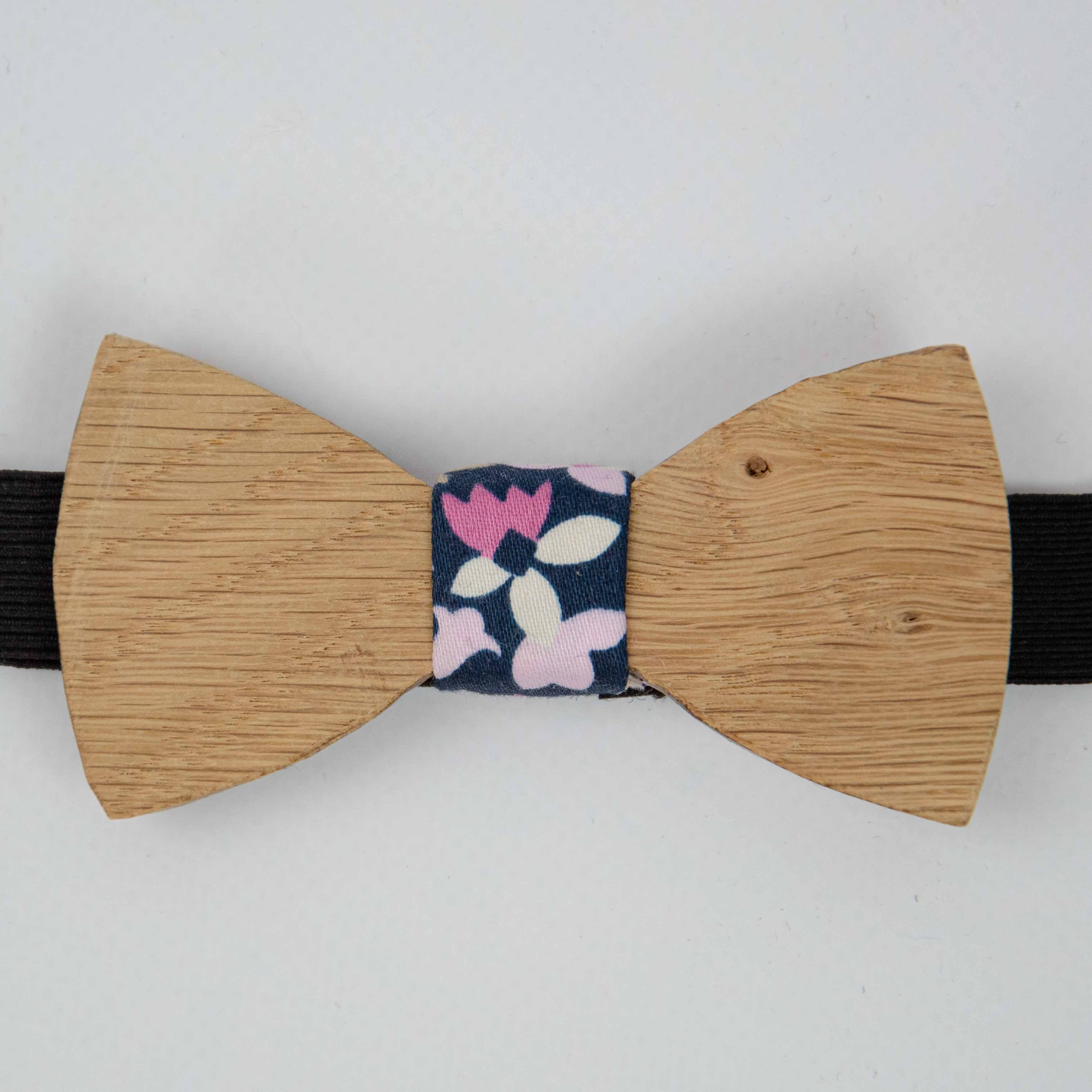 papillon uomo in legno con fiori