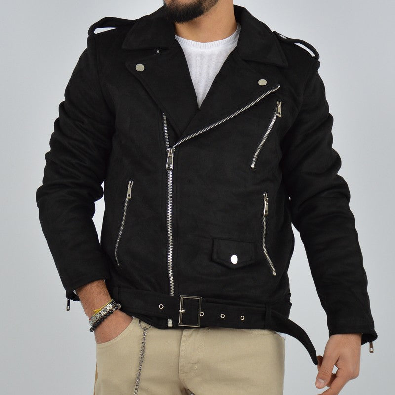 giubbotto biker effetto camoscio nero
