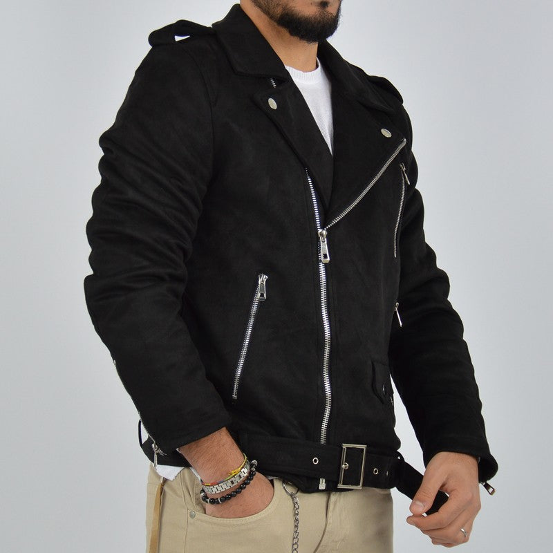 giubbotto biker effetto camoscio nero