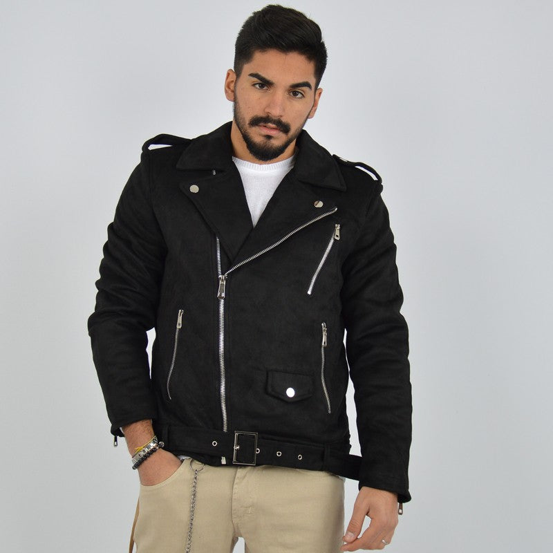 giubbotto biker effetto camoscio nero