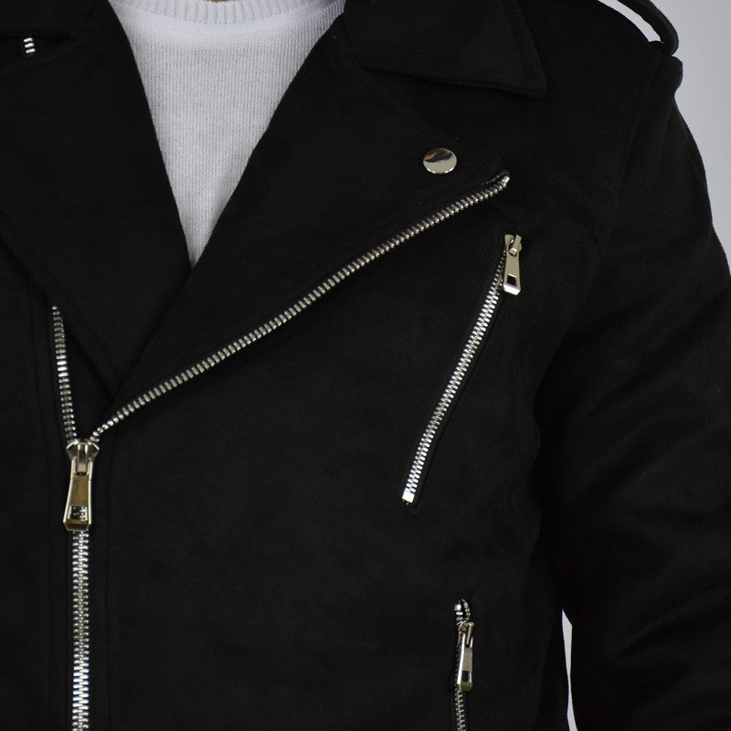 giubbotto biker effetto camoscio nero