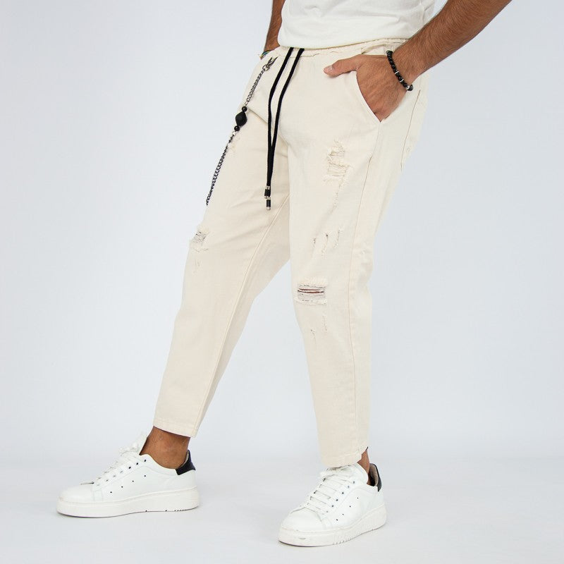 jeans jogger con elastico e rotture