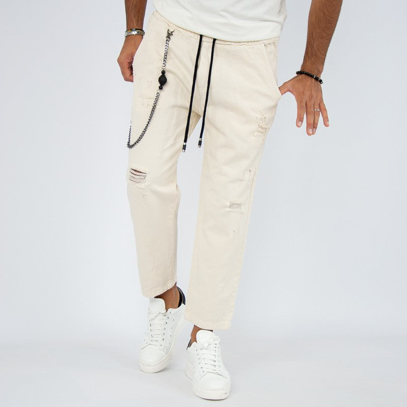 jeans jogger con elastico e rotture