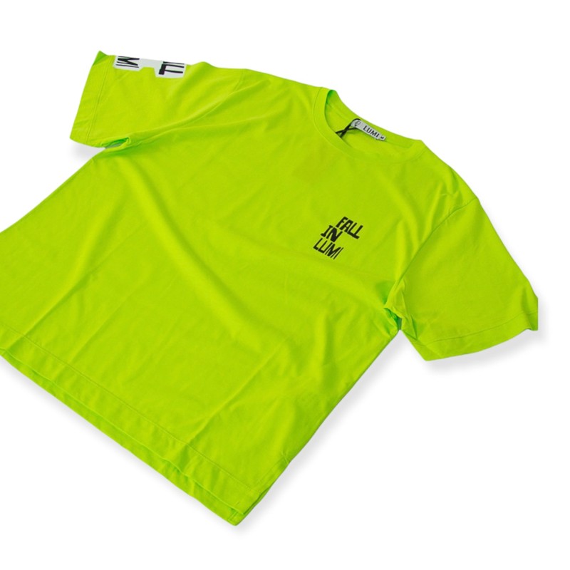 t-shirt lumi stampa fall in verde