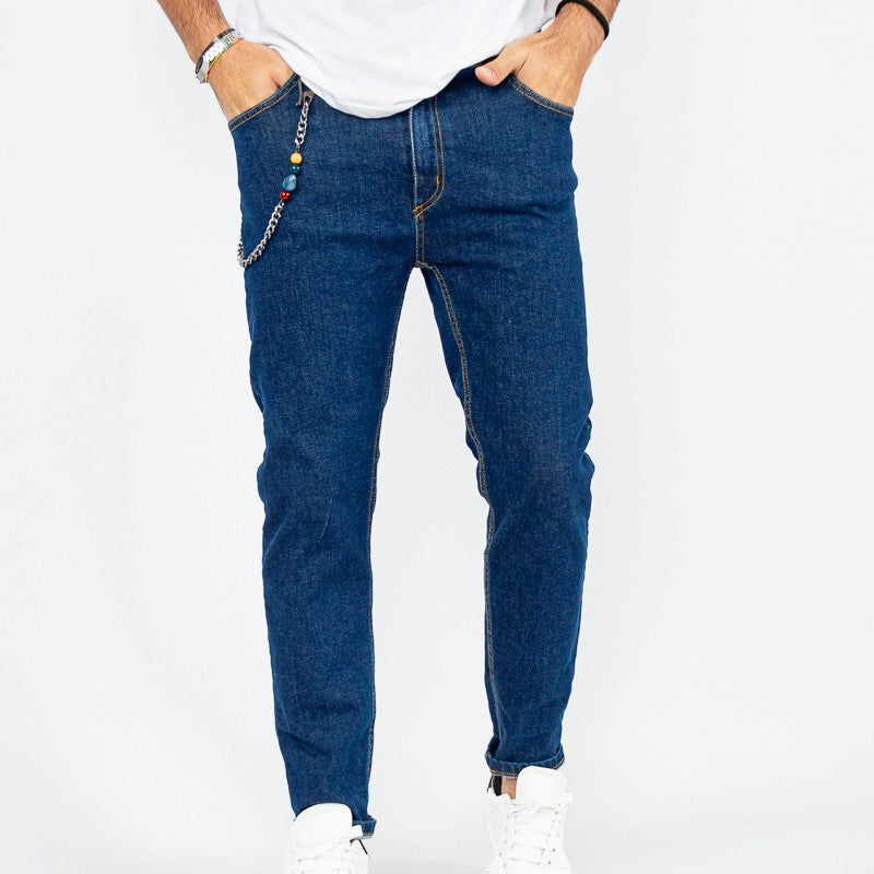 jeans uomo denim stretto scuro blu
