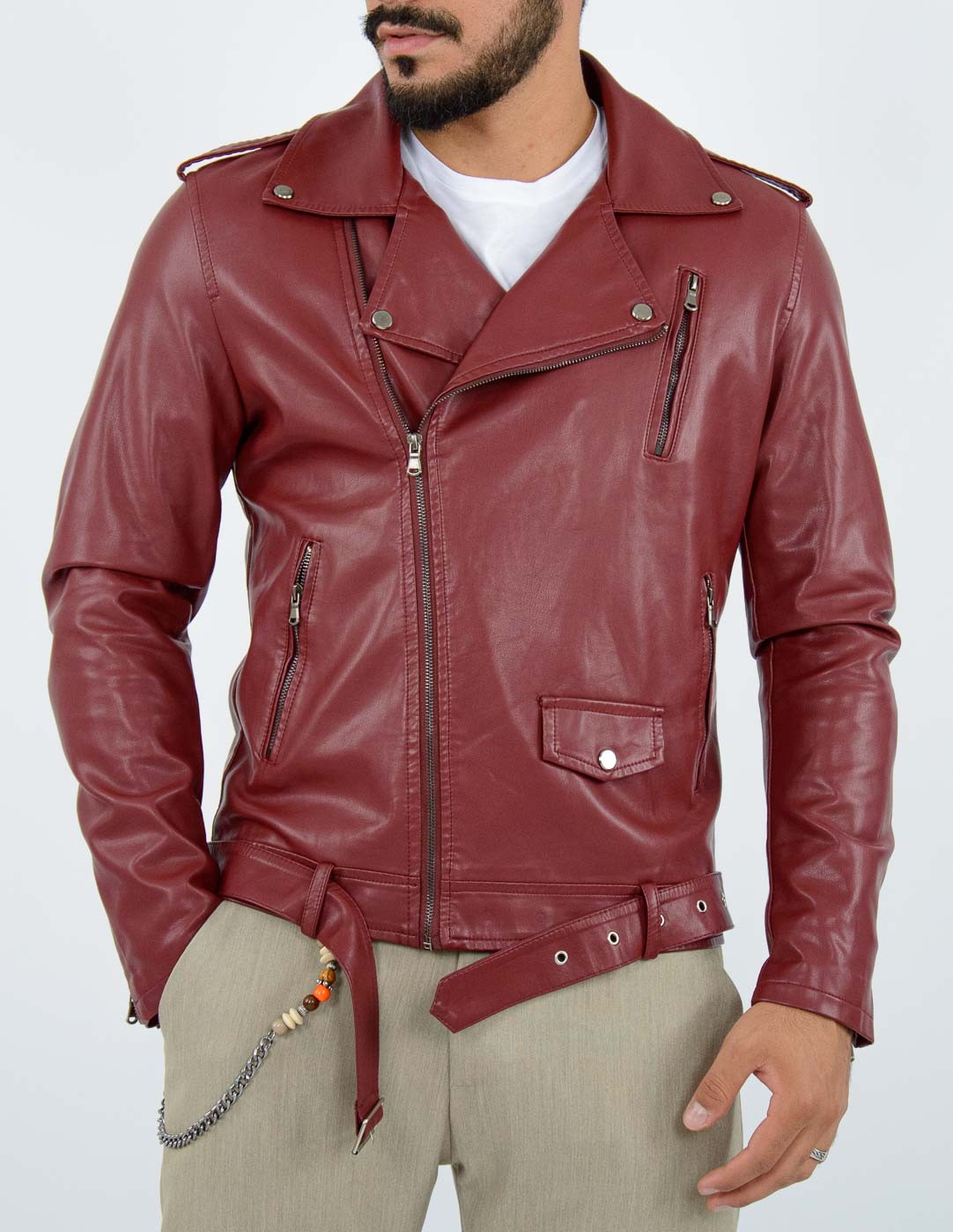 GIUBBINO UOMO CHIODO BIKER CINTURA