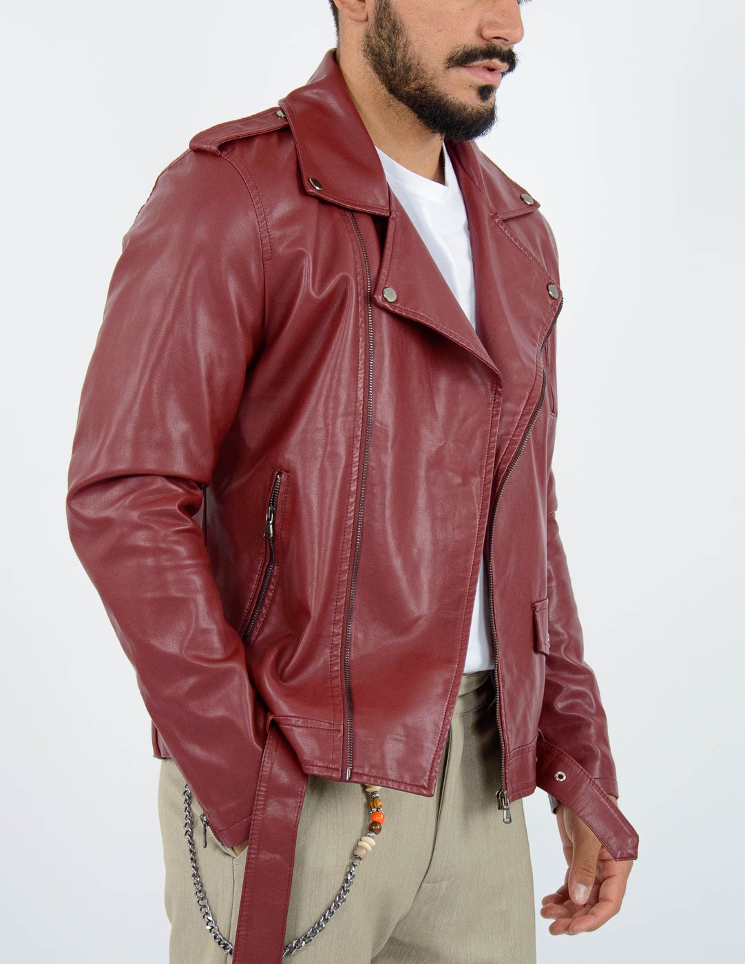 GIUBBINO UOMO CHIODO BIKER CINTURA