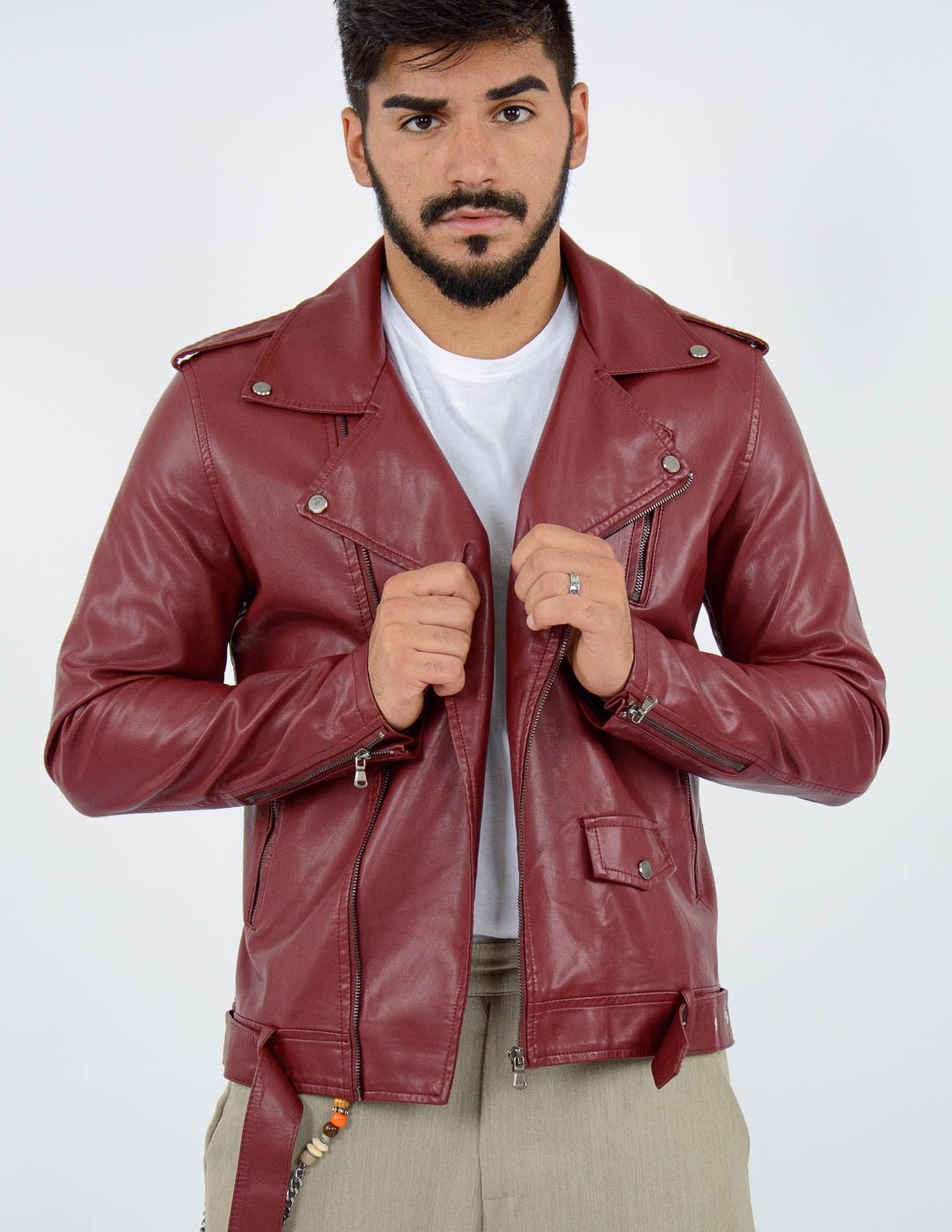 GIUBBINO UOMO CHIODO BIKER CINTURA