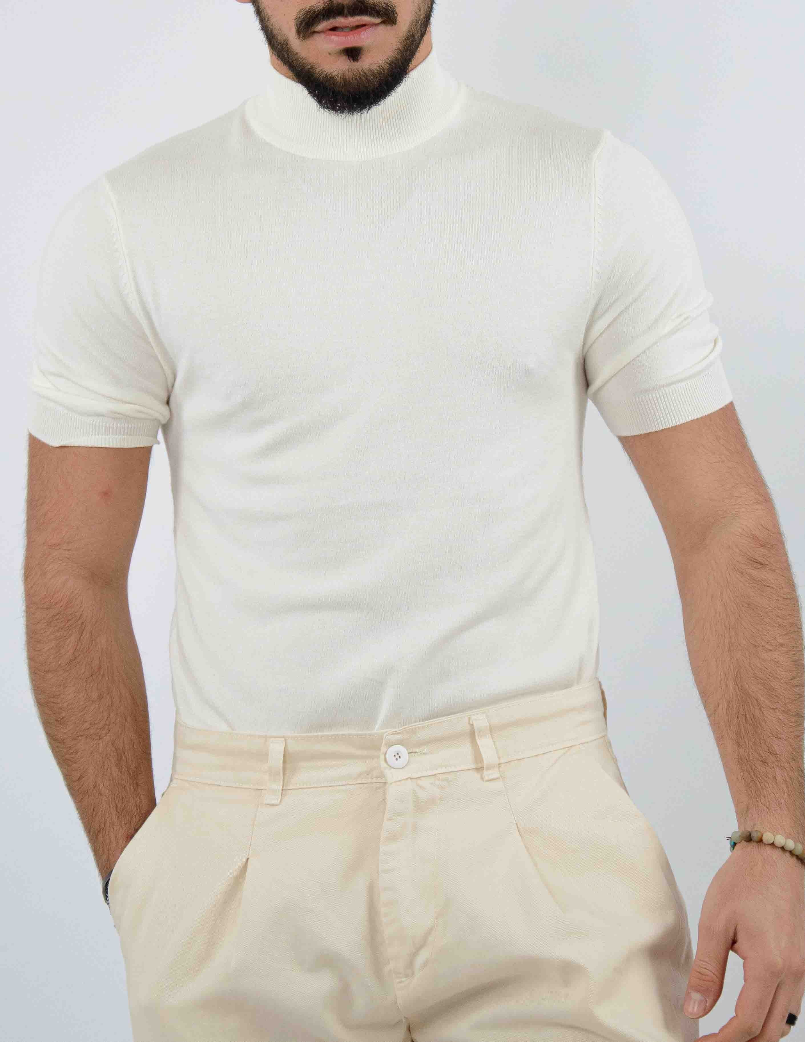 t-shirt uomo mezzo collo manica corta in filo