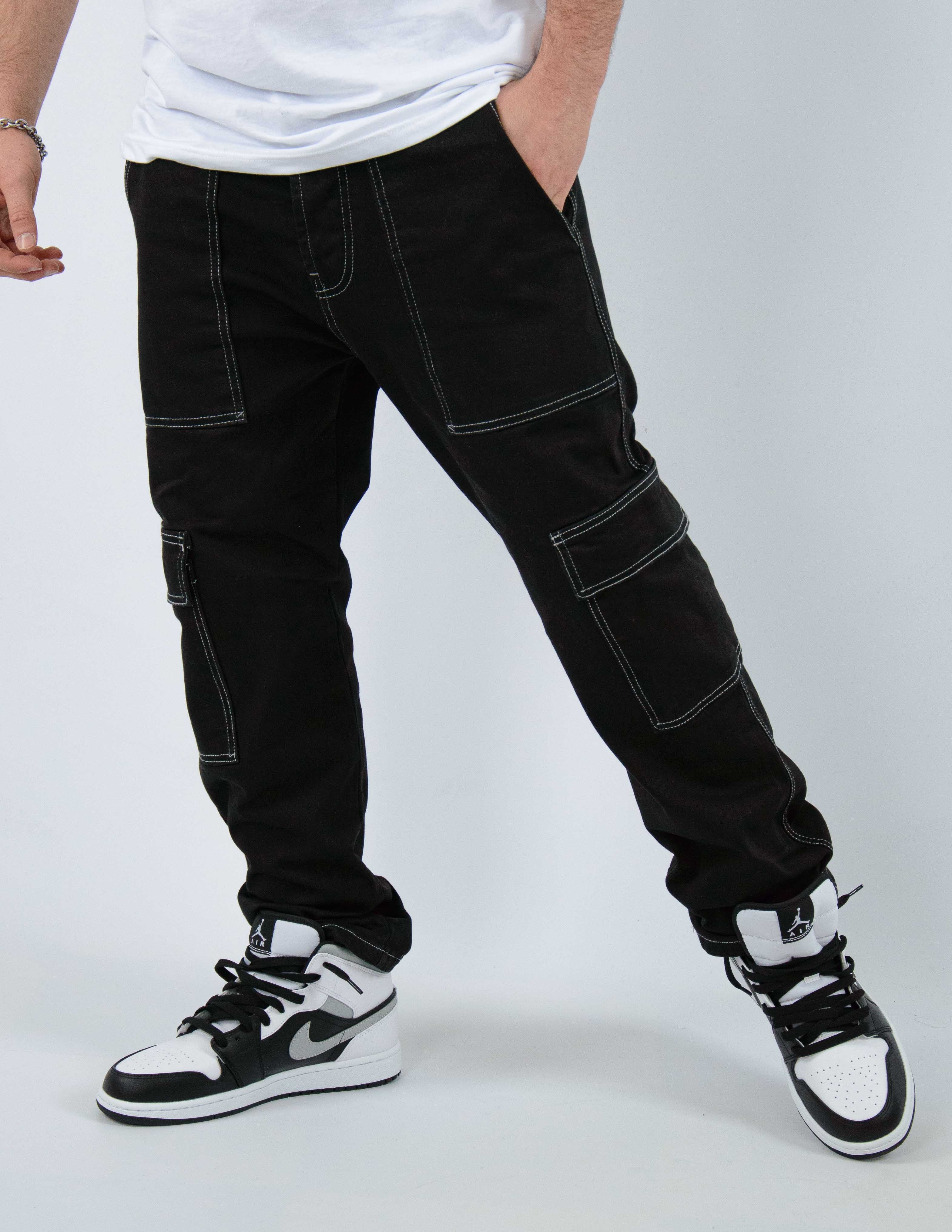 jeans uomo cargo con impunture