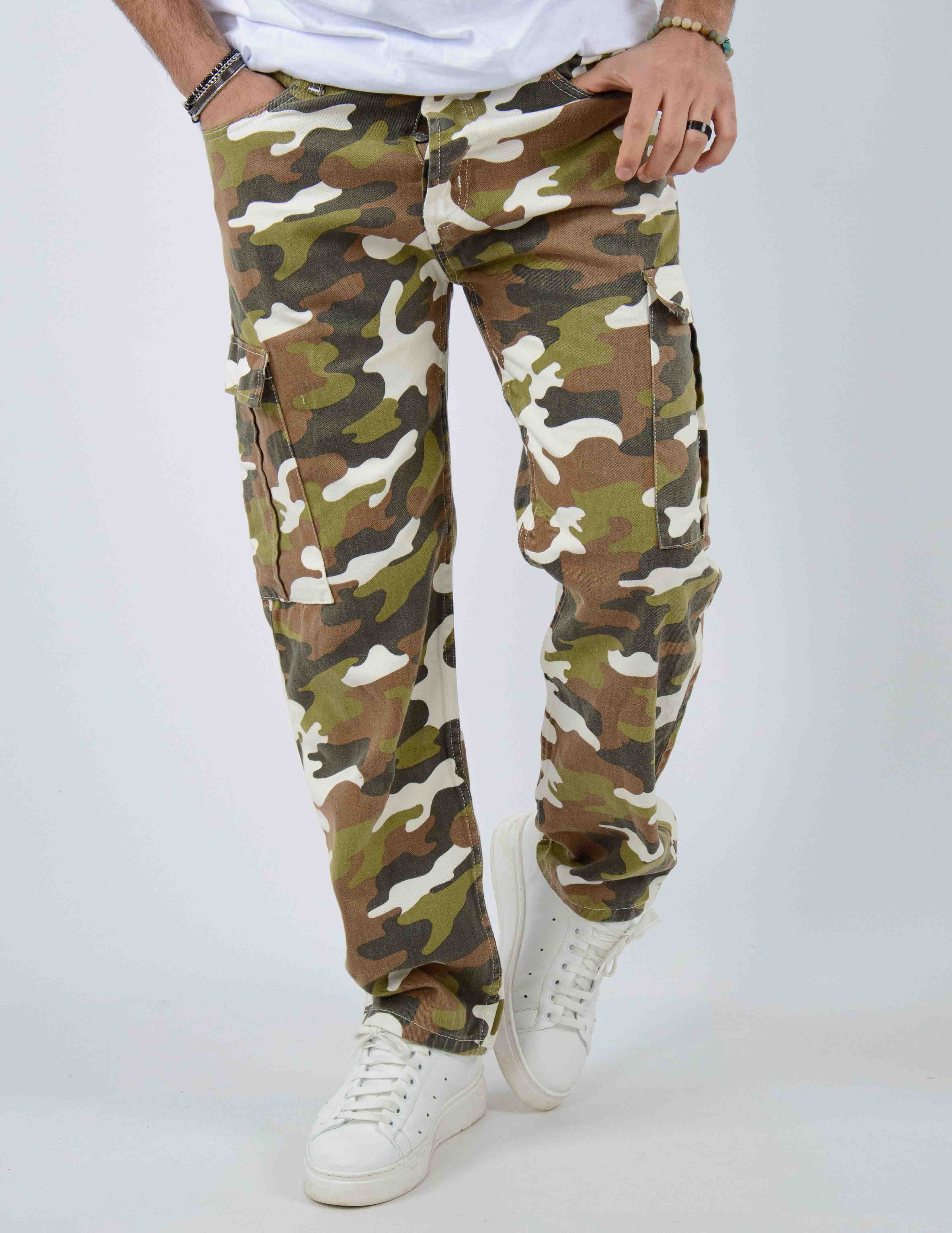 pantalone uomo cargo camouflage