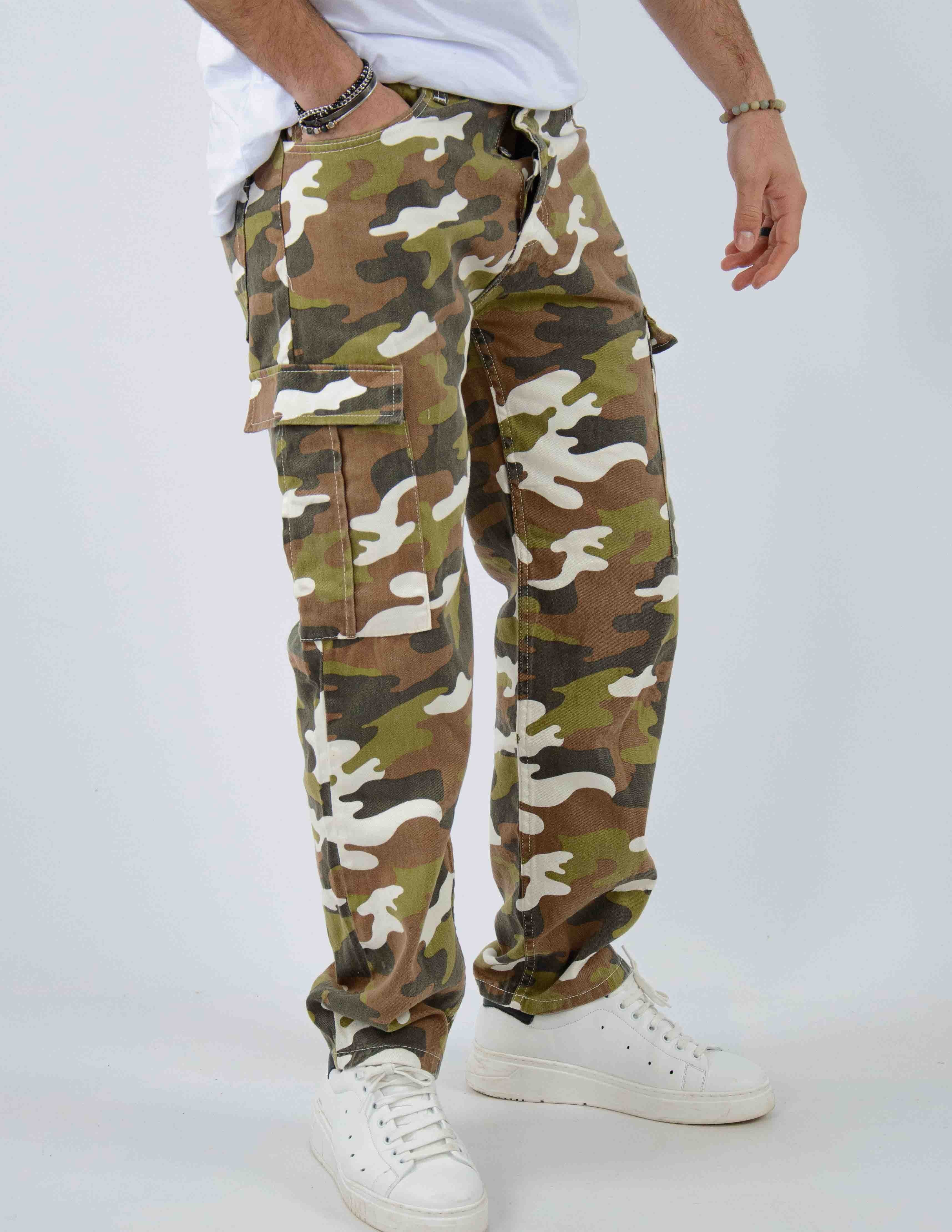 pantalone uomo cargo camouflage