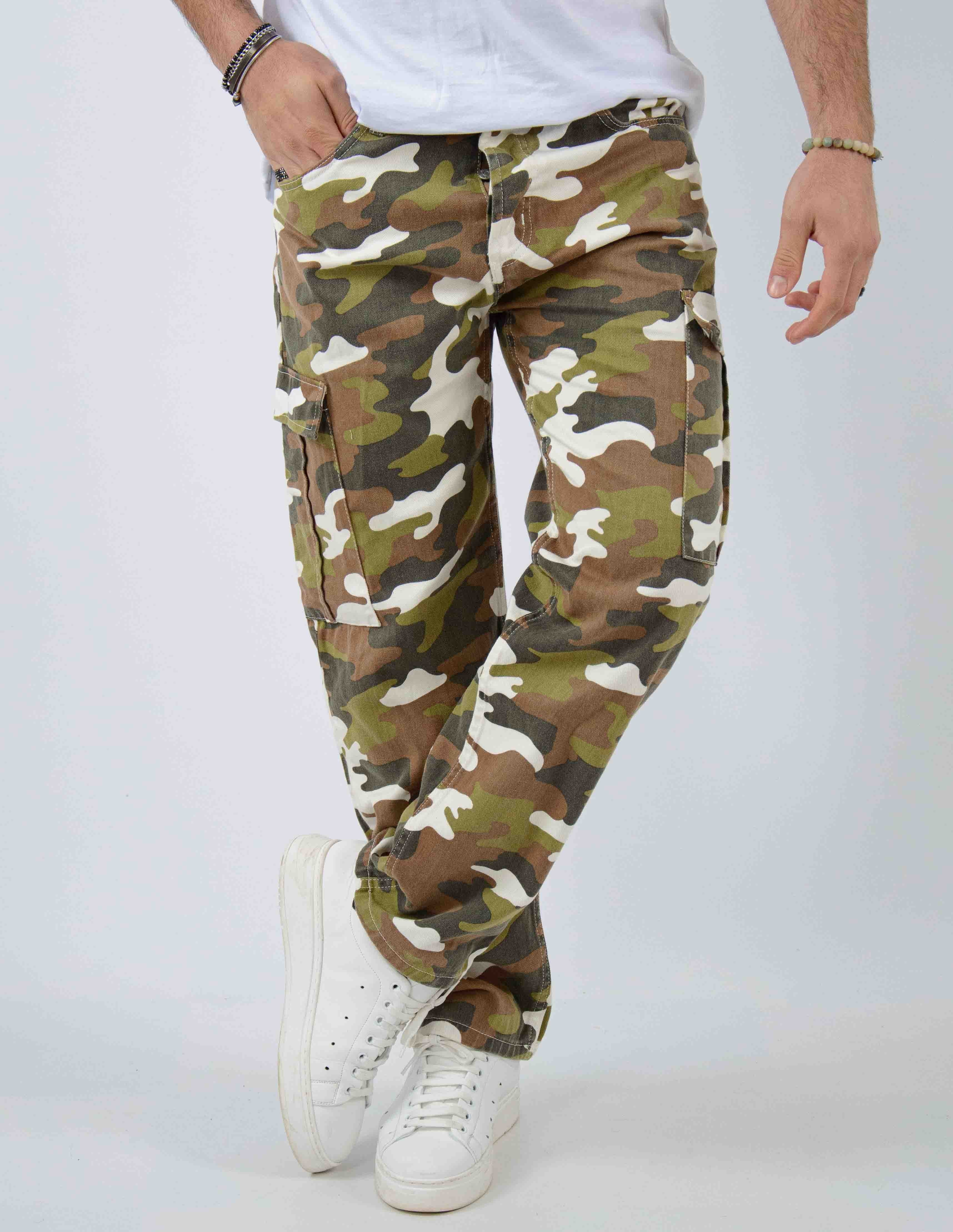 pantalone uomo cargo camouflage