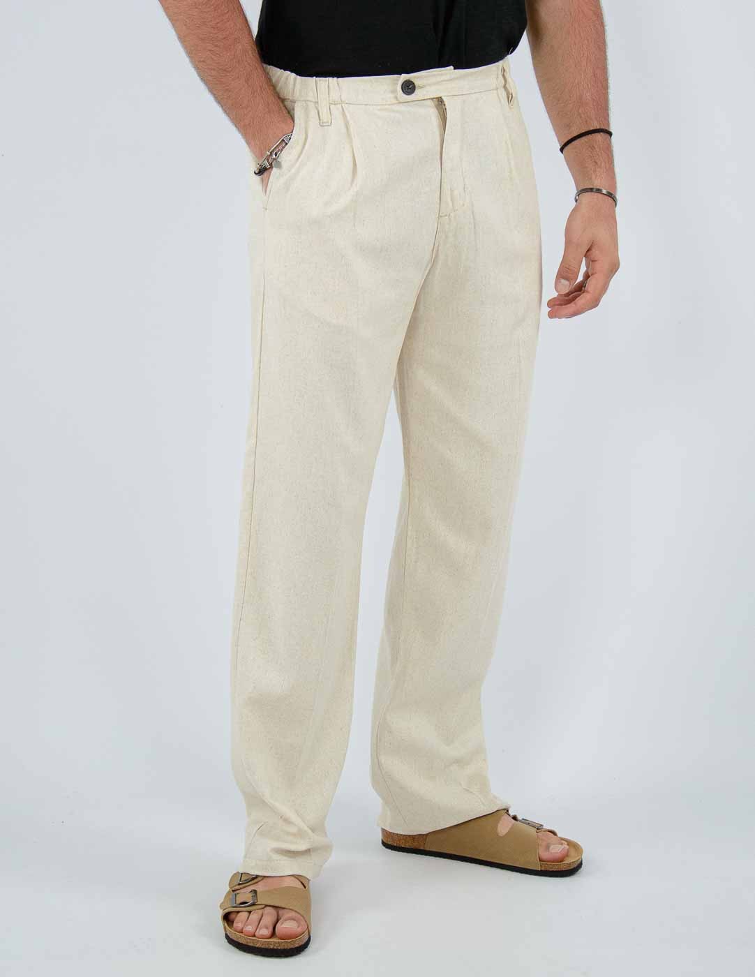 pantalone fondo largo in misto lino