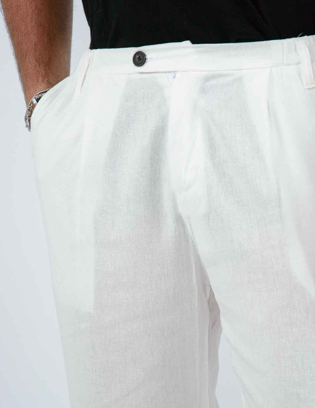pantalone fondo largo in misto lino