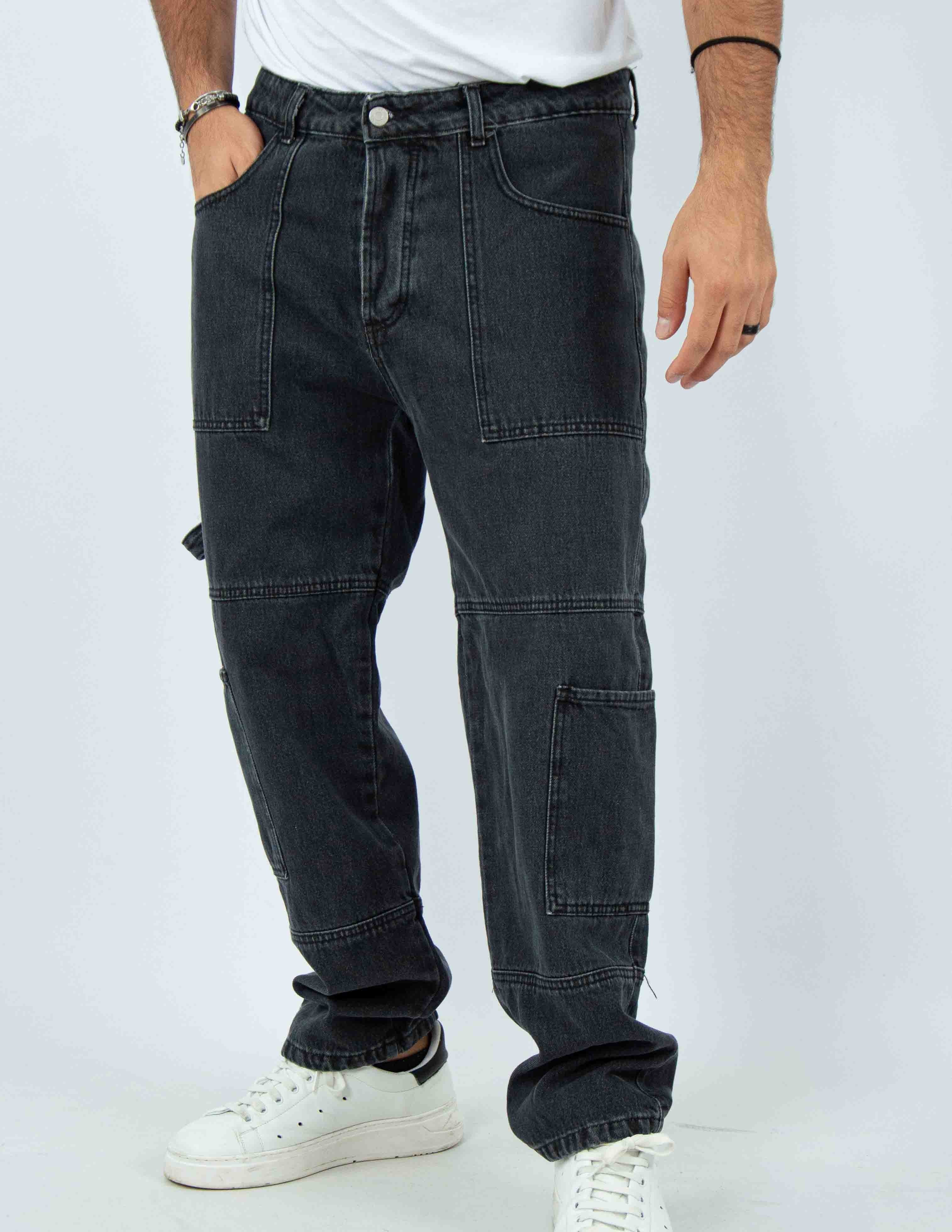 jeans uomo cargo con impunture