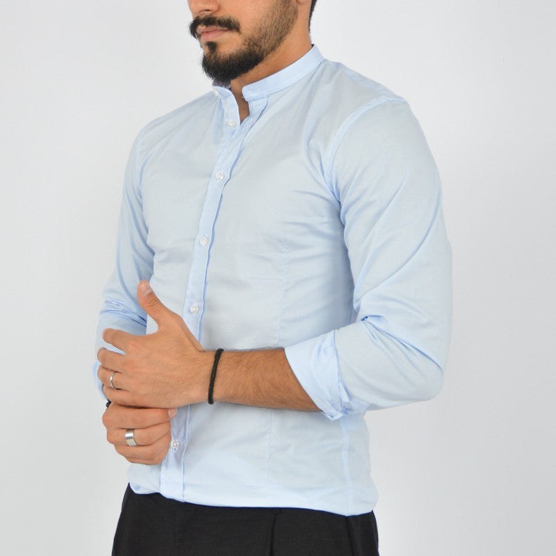 camicia uomo coreana in cotone celeste