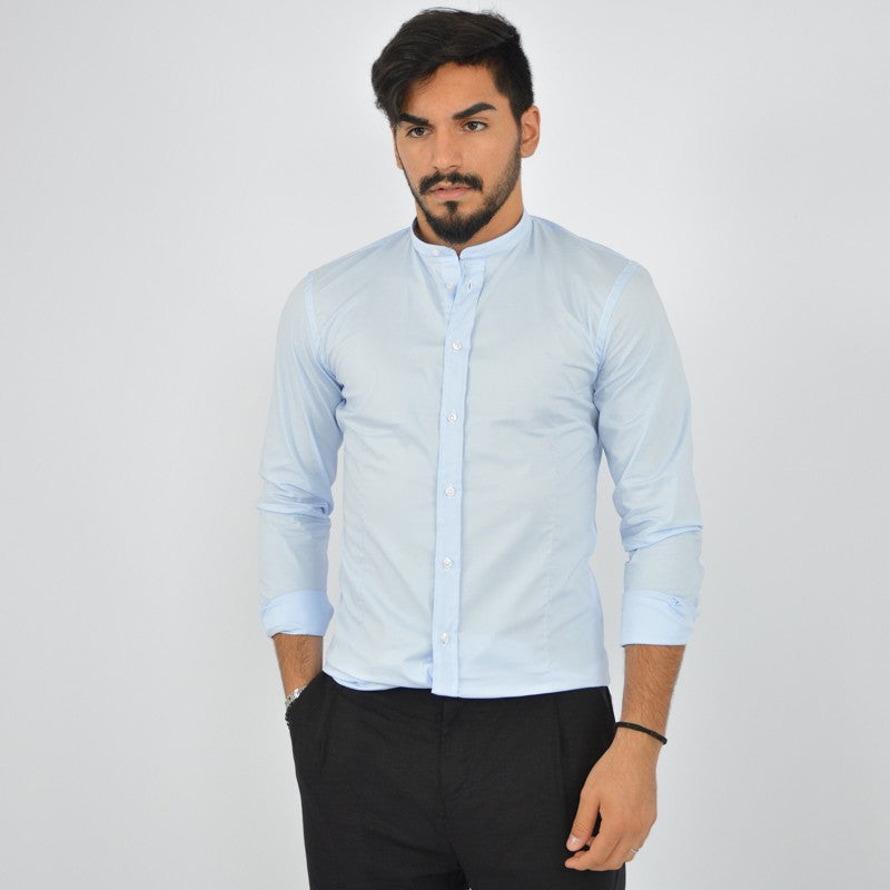 camicia uomo coreana in cotone celeste