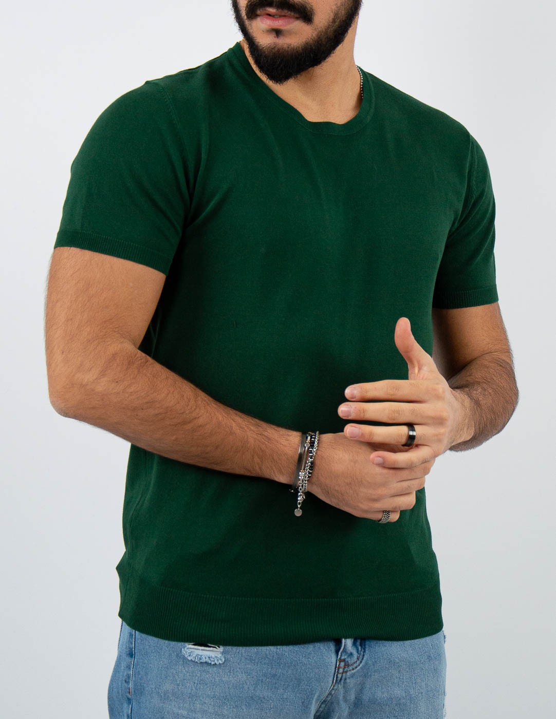 t-shirt girocollo in maglia leggera