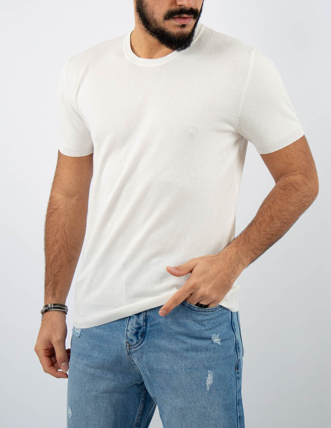 t-shirt girocollo in maglia leggera