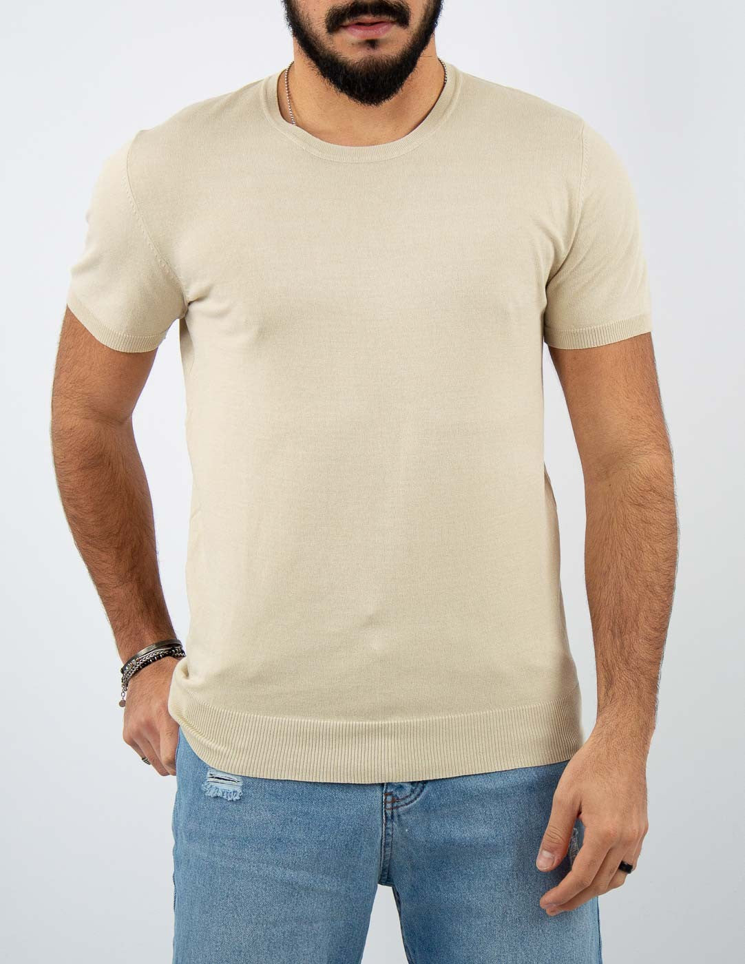 t-shirt girocollo in maglia leggera