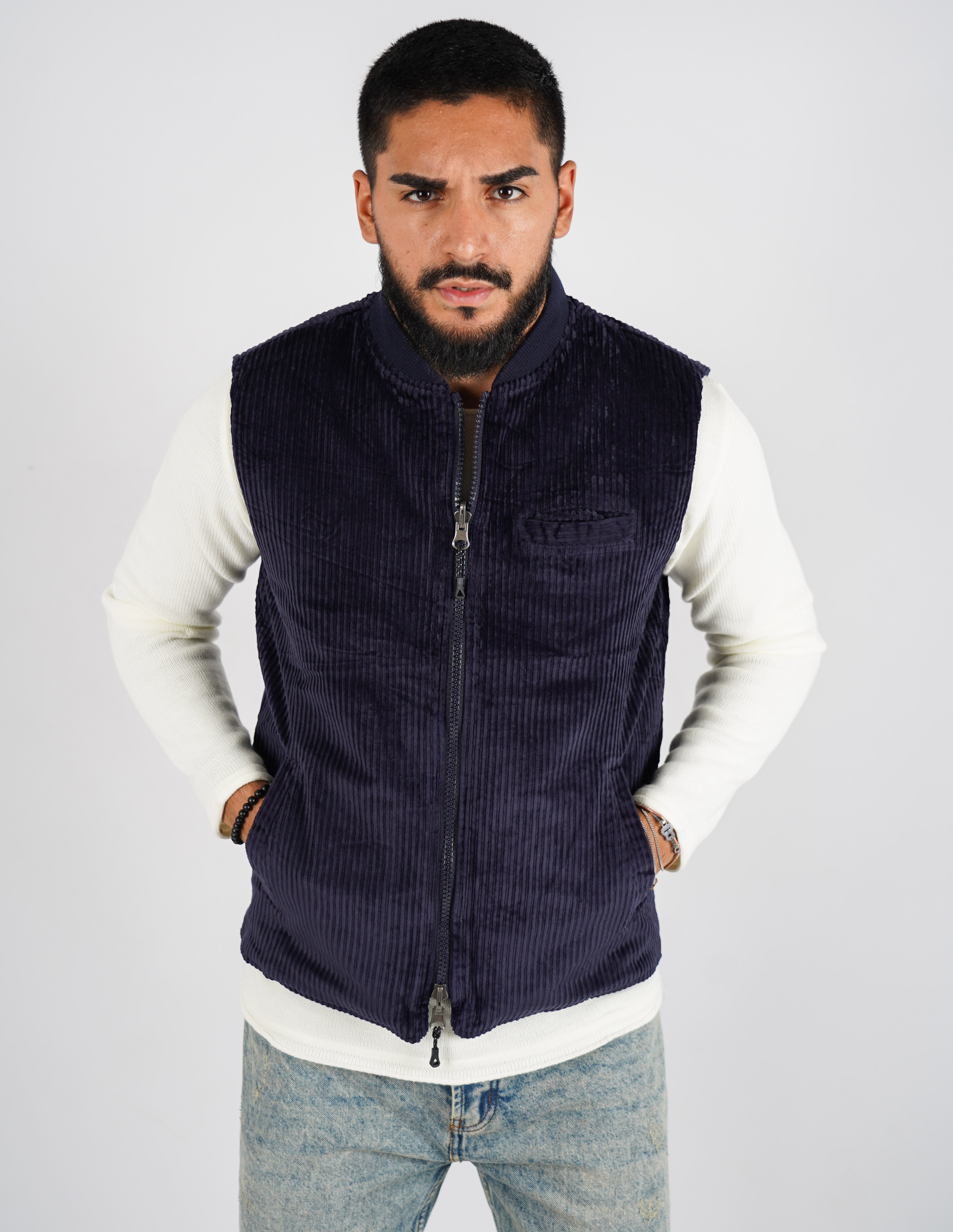 Gilet smanicato reversibile in velluto