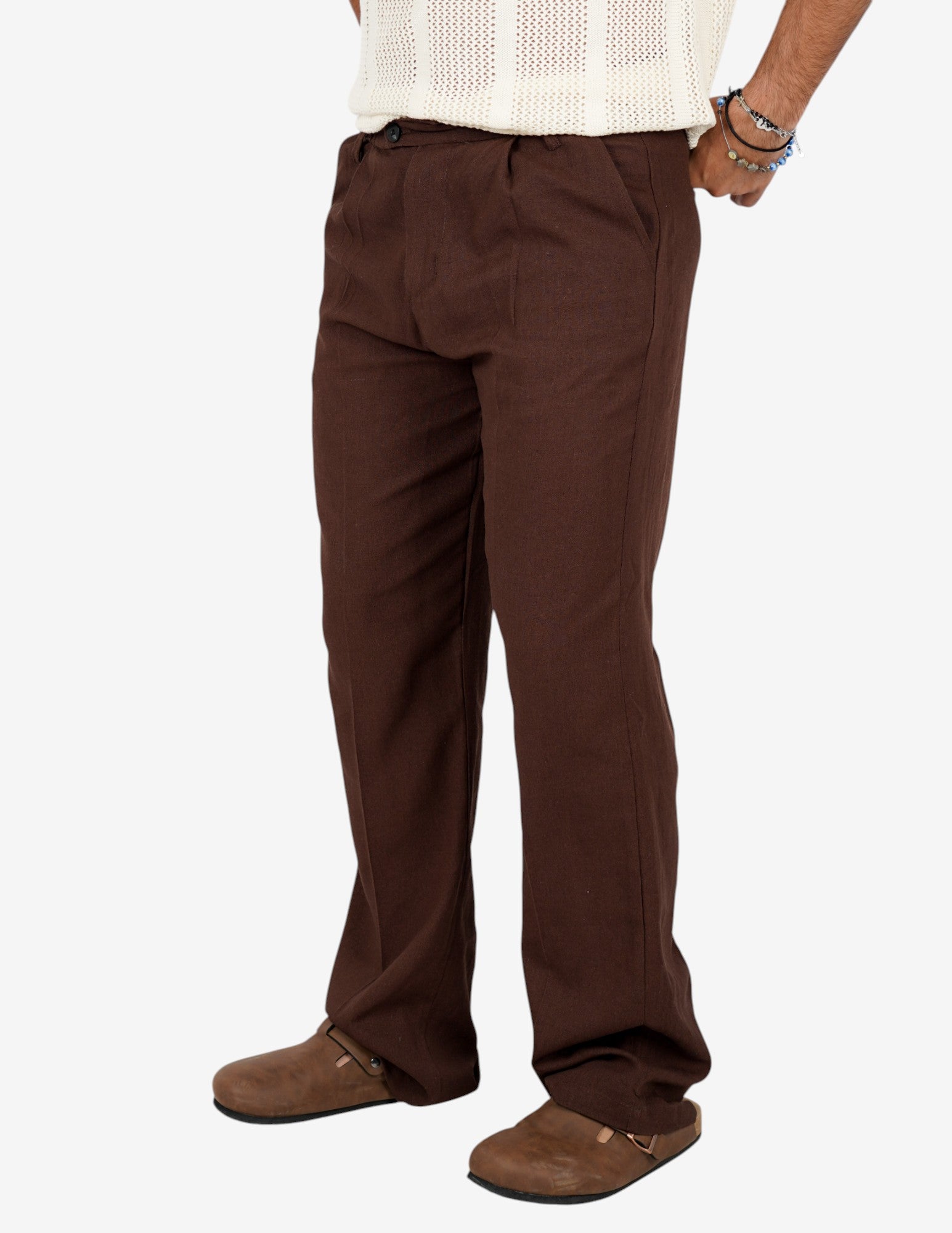 pantalone fondo largo in misto lino