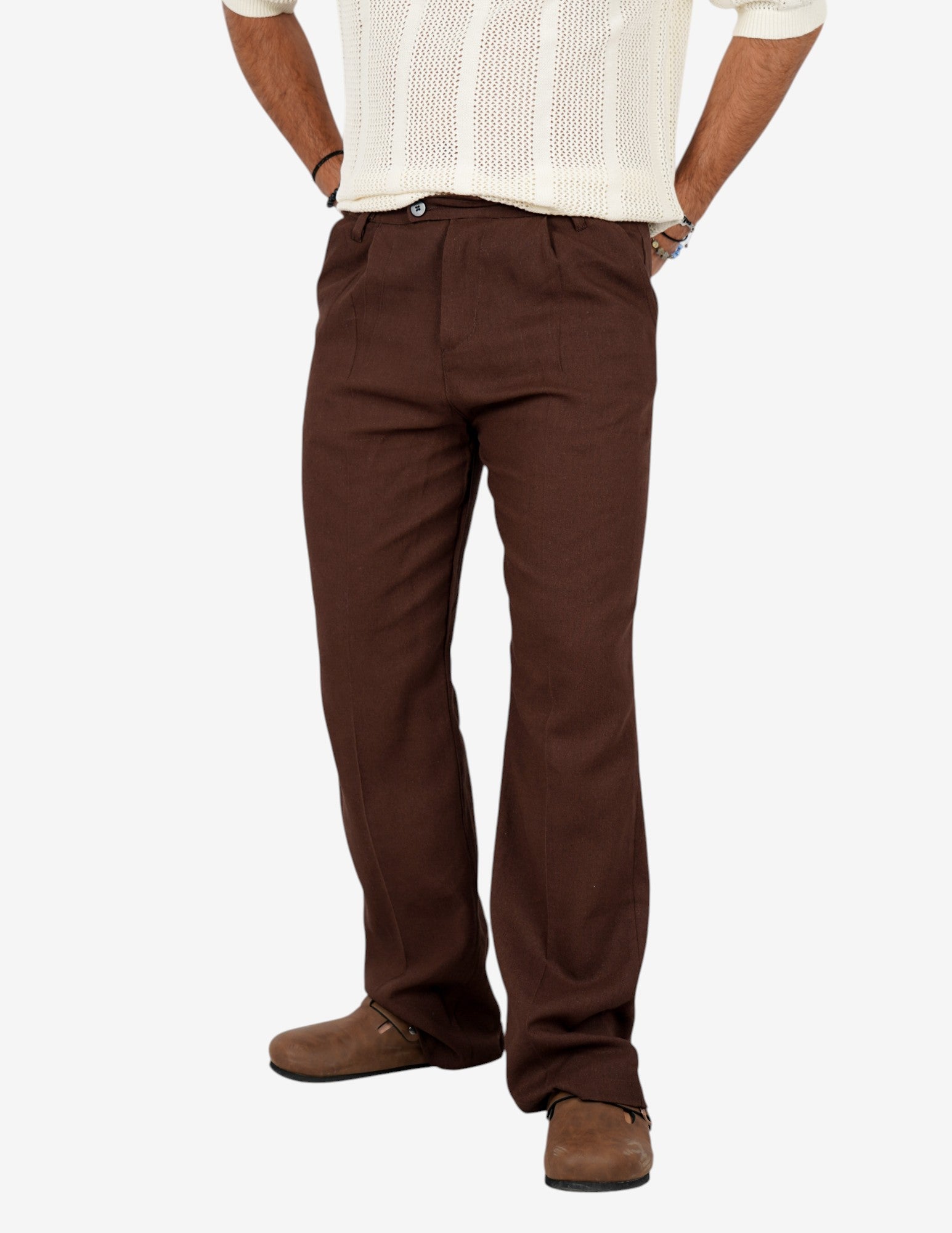 pantalone fondo largo in misto lino