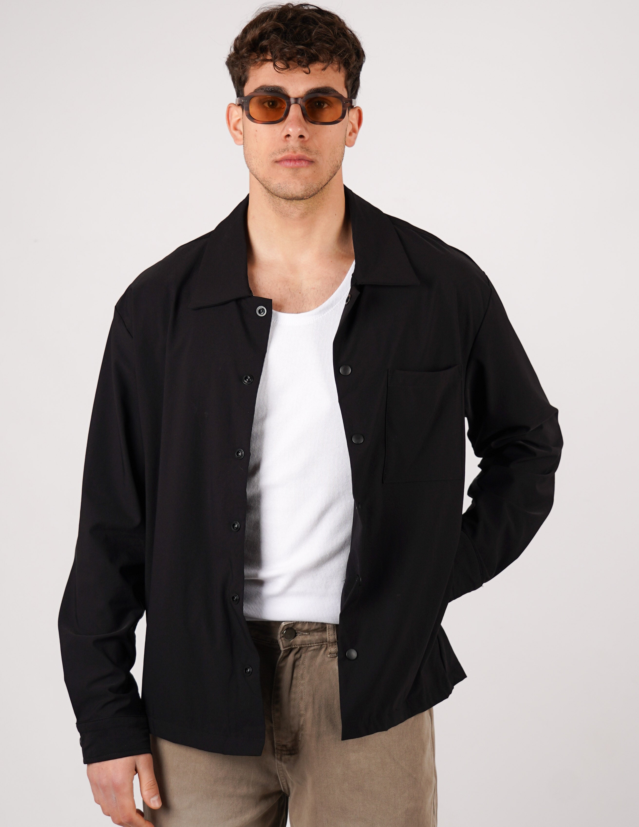 CAMICIA TINTA UNITA BOTTONE AUTOMATICO