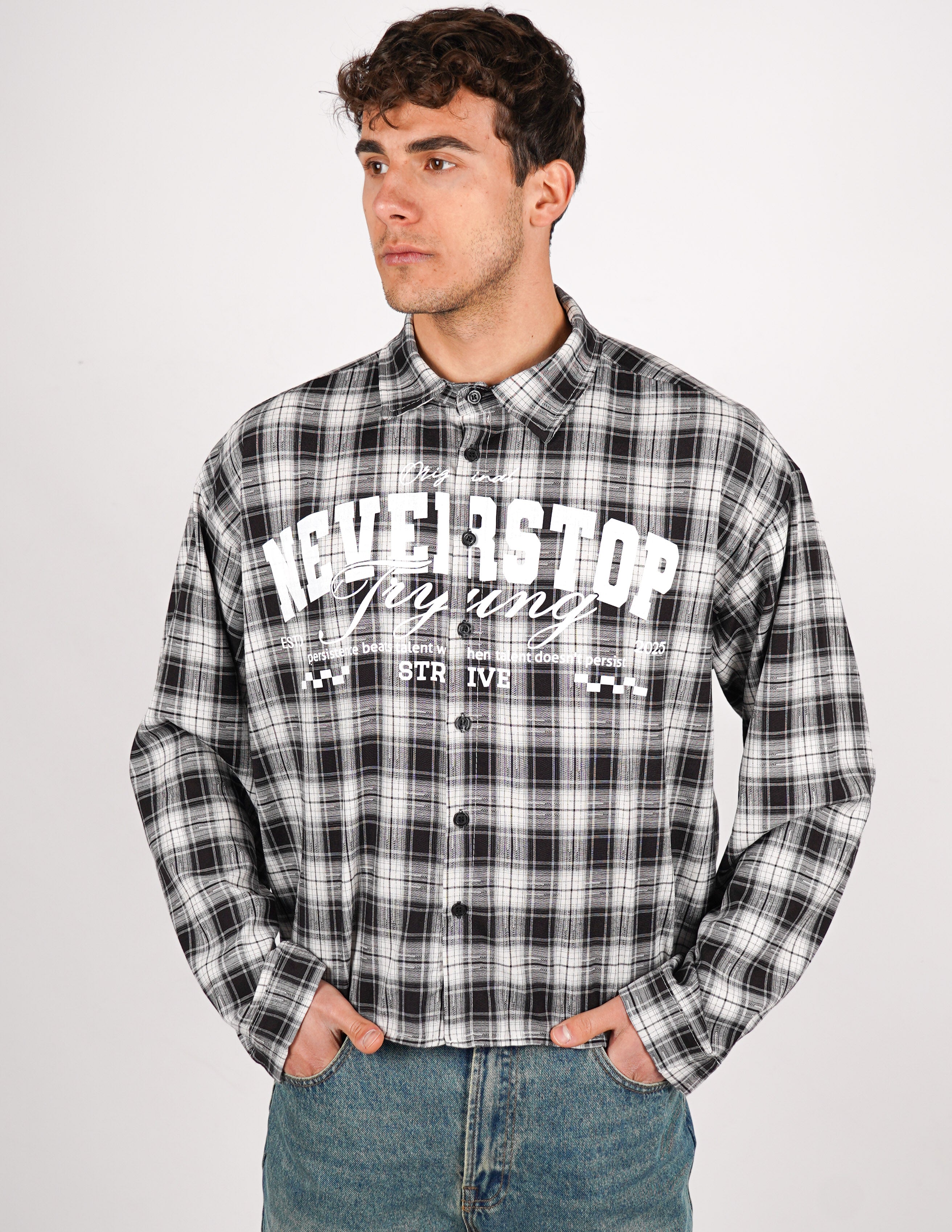 camicia crop a quadri con stampa