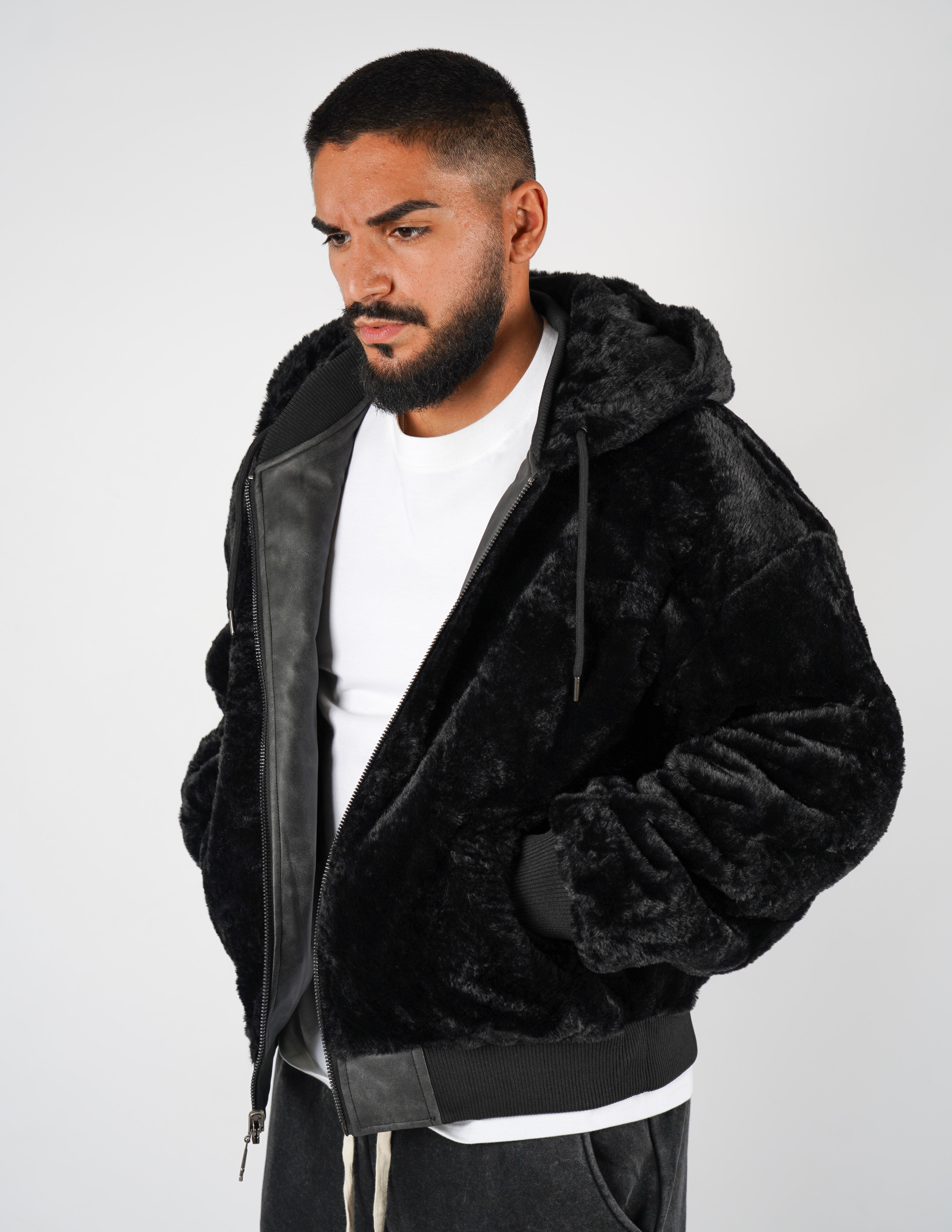 Pelliccia uomo reversibile con cappuccio
