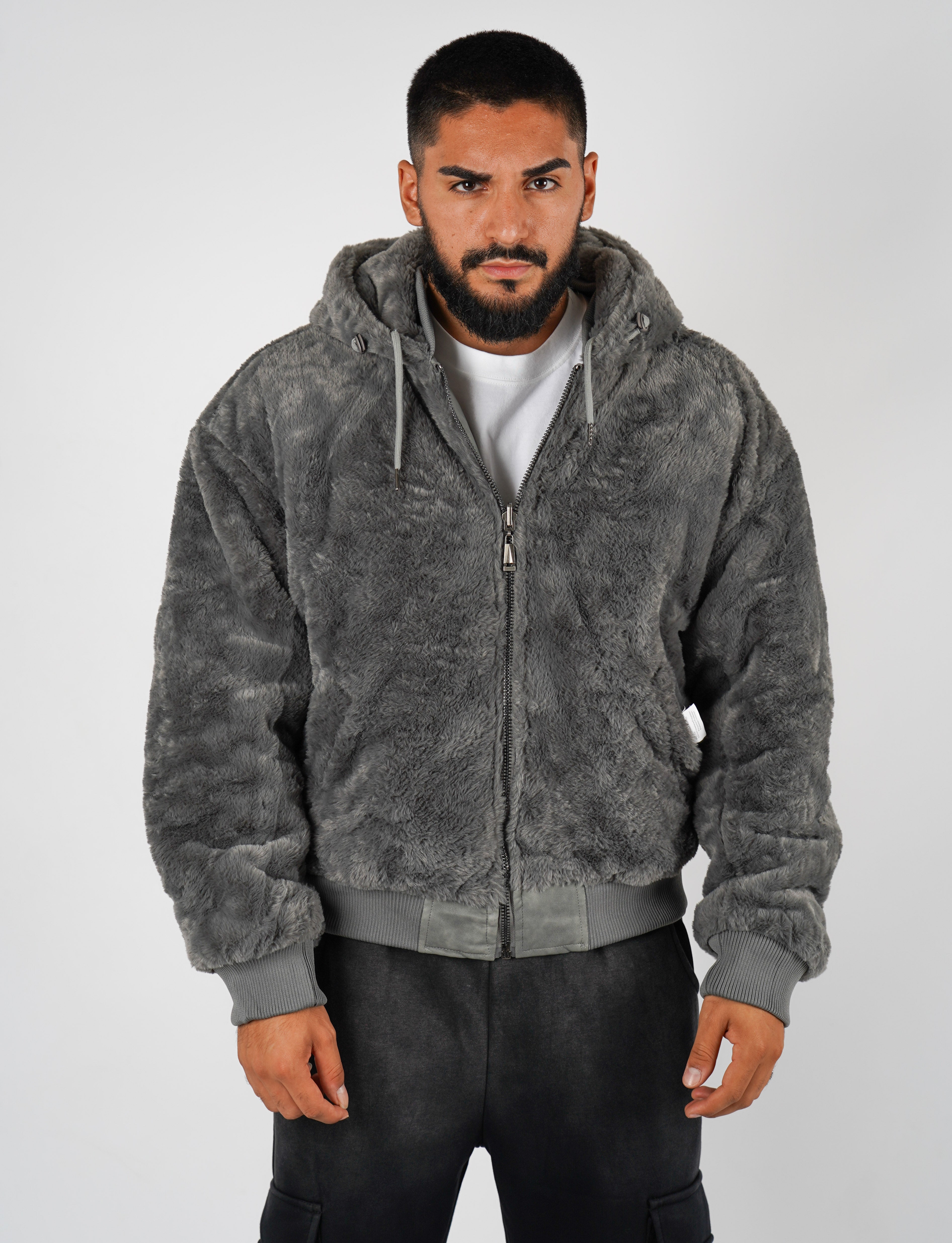 Pelliccia uomo reversibile con cappuccio