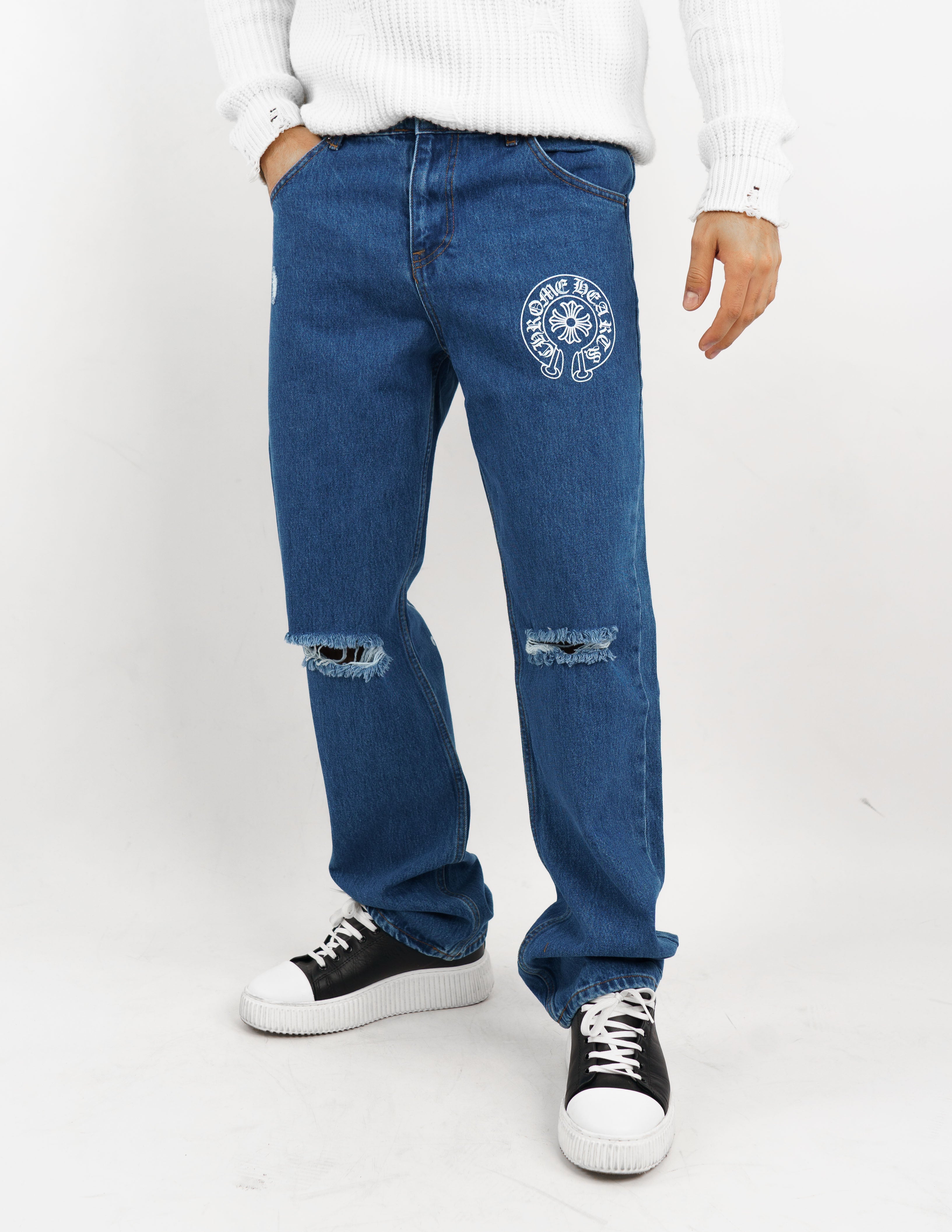 Jeans strutturato con stampa