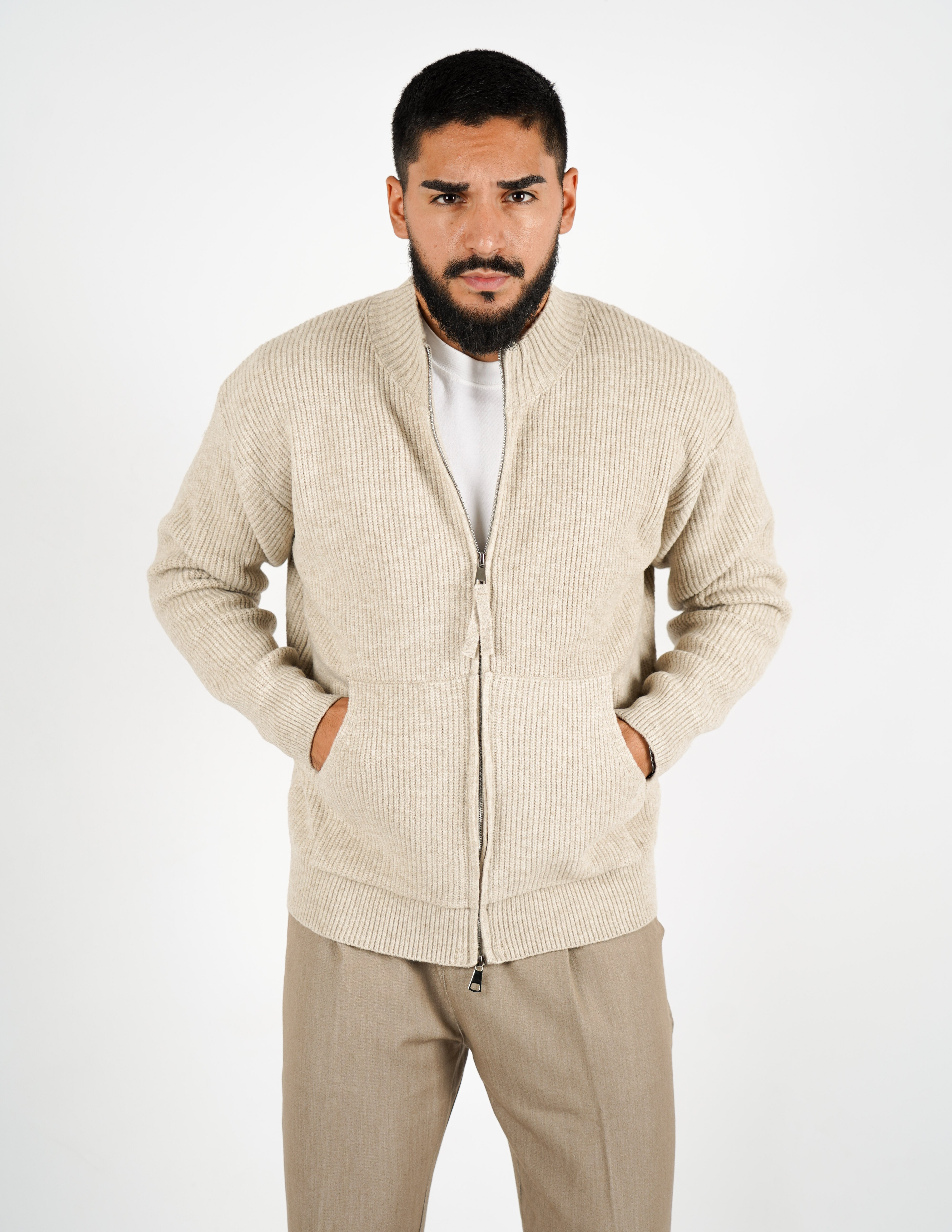 CARDIGAN CON ZIP IN MISTO LANA