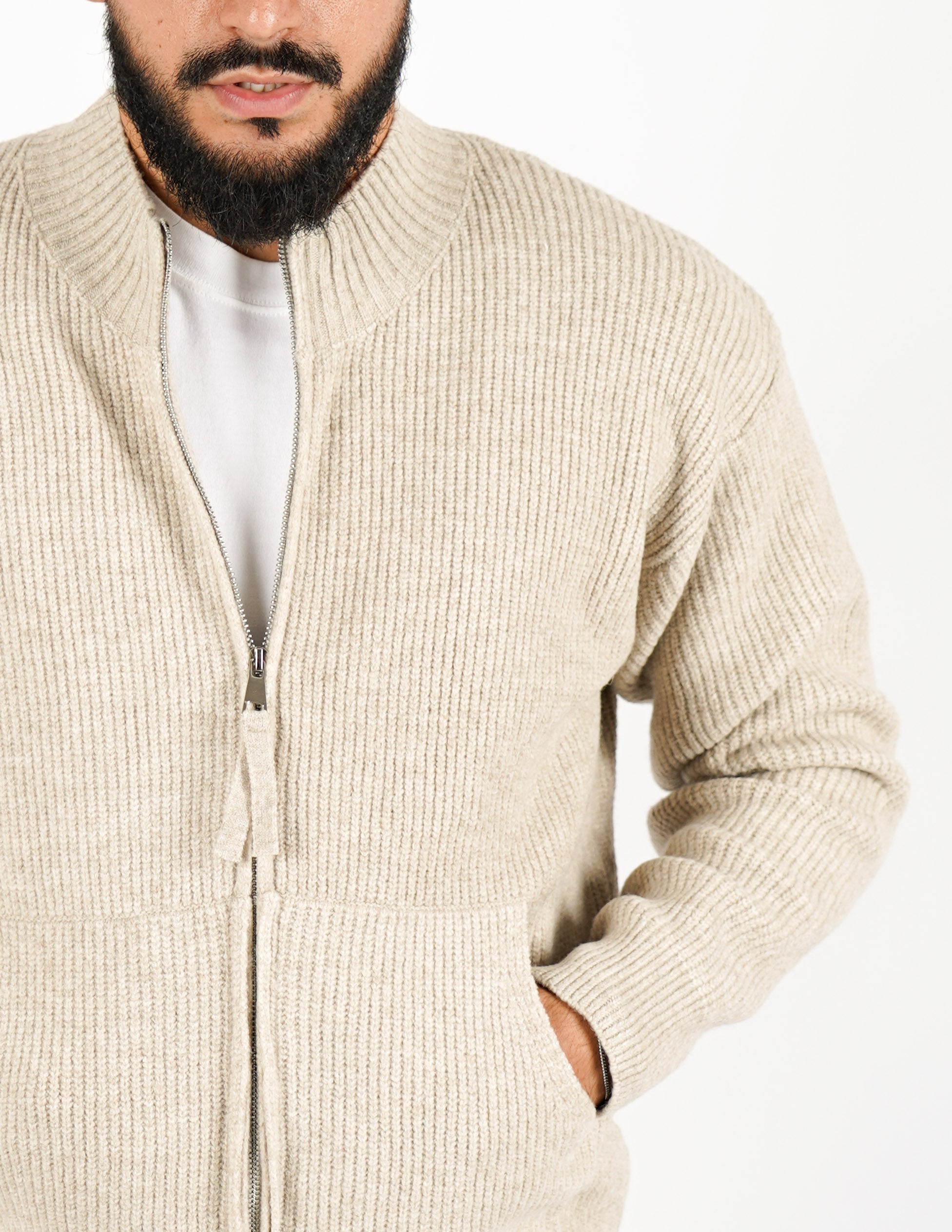 CARDIGAN CON ZIP IN MISTO LANA