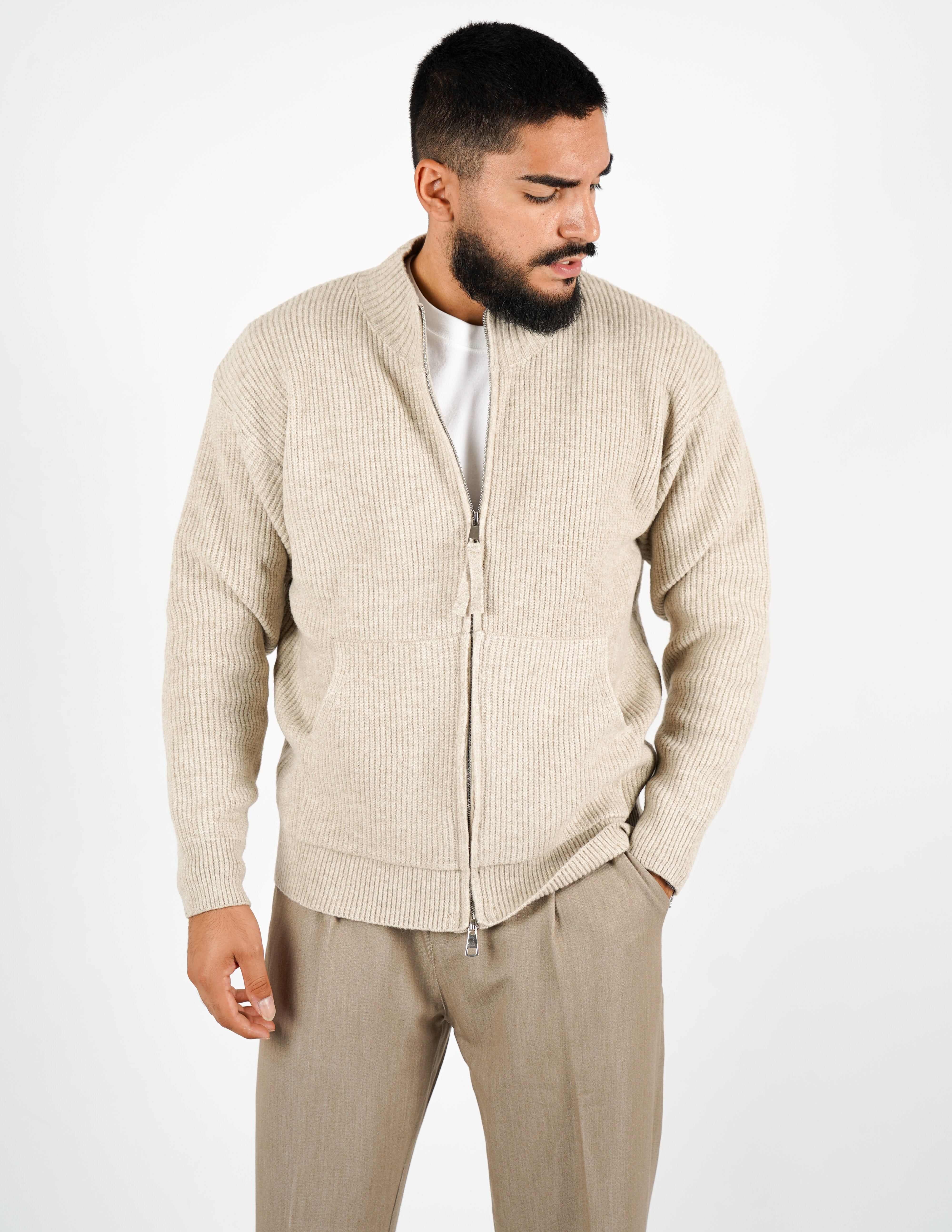CARDIGAN CON ZIP IN MISTO LANA