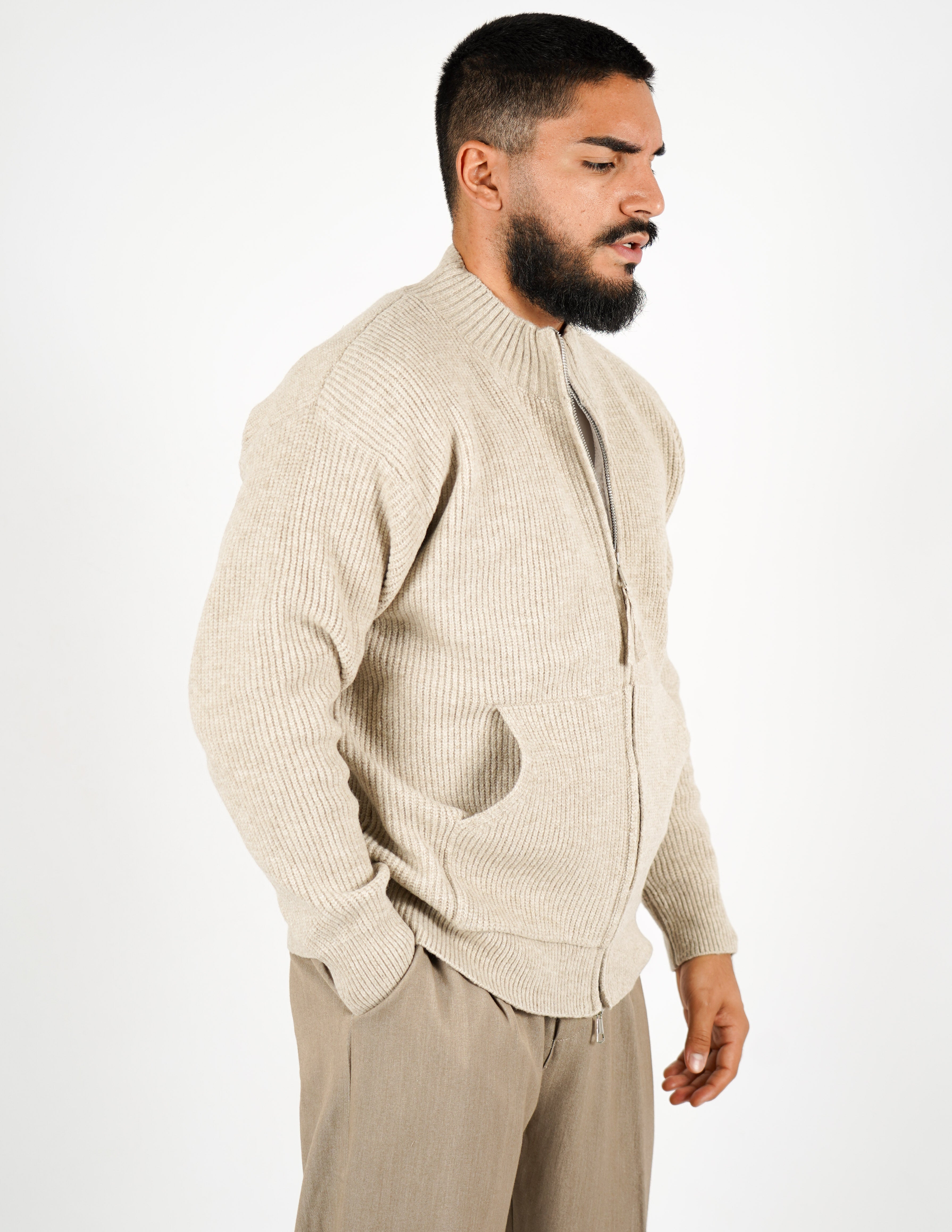 CARDIGAN CON ZIP IN MISTO LANA