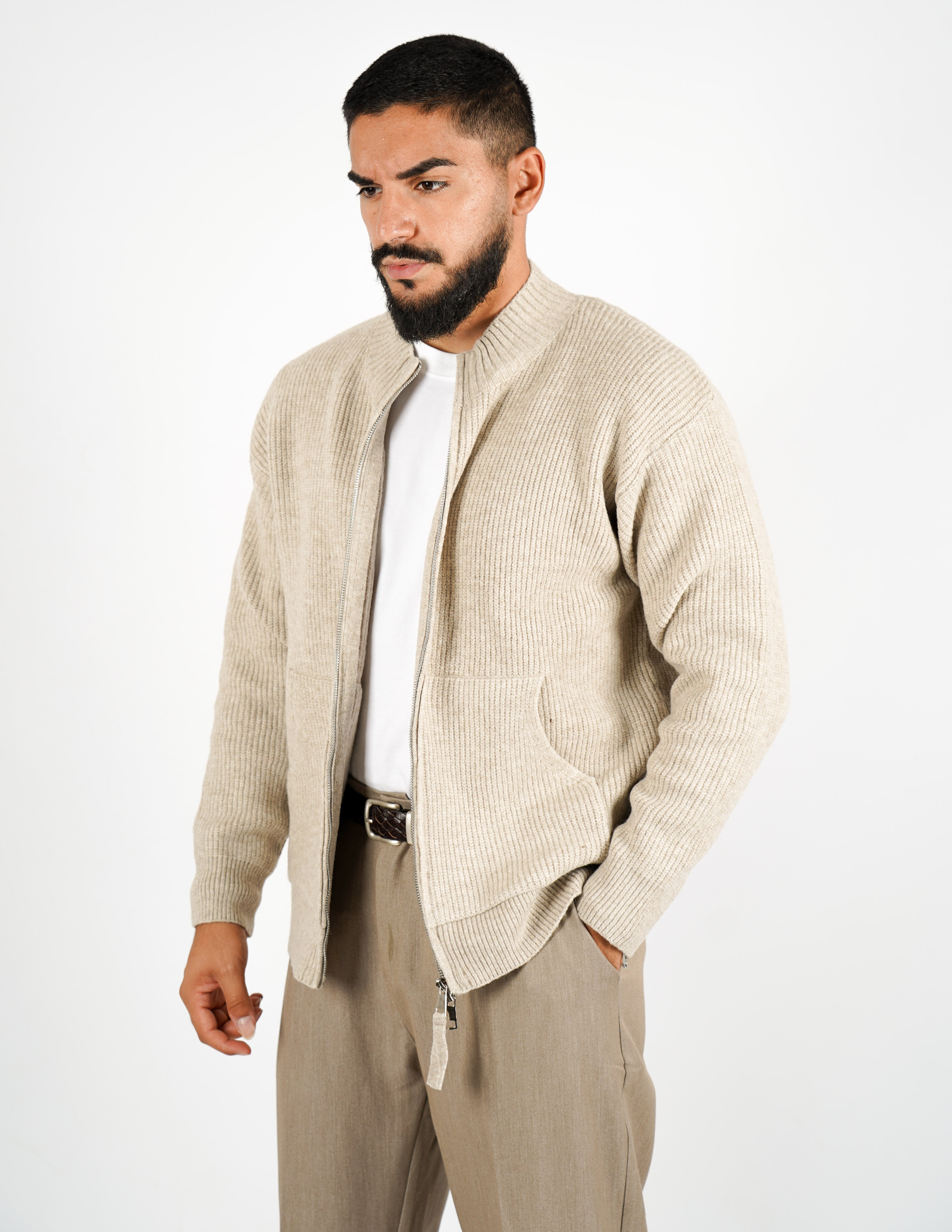 CARDIGAN CON ZIP IN MISTO LANA